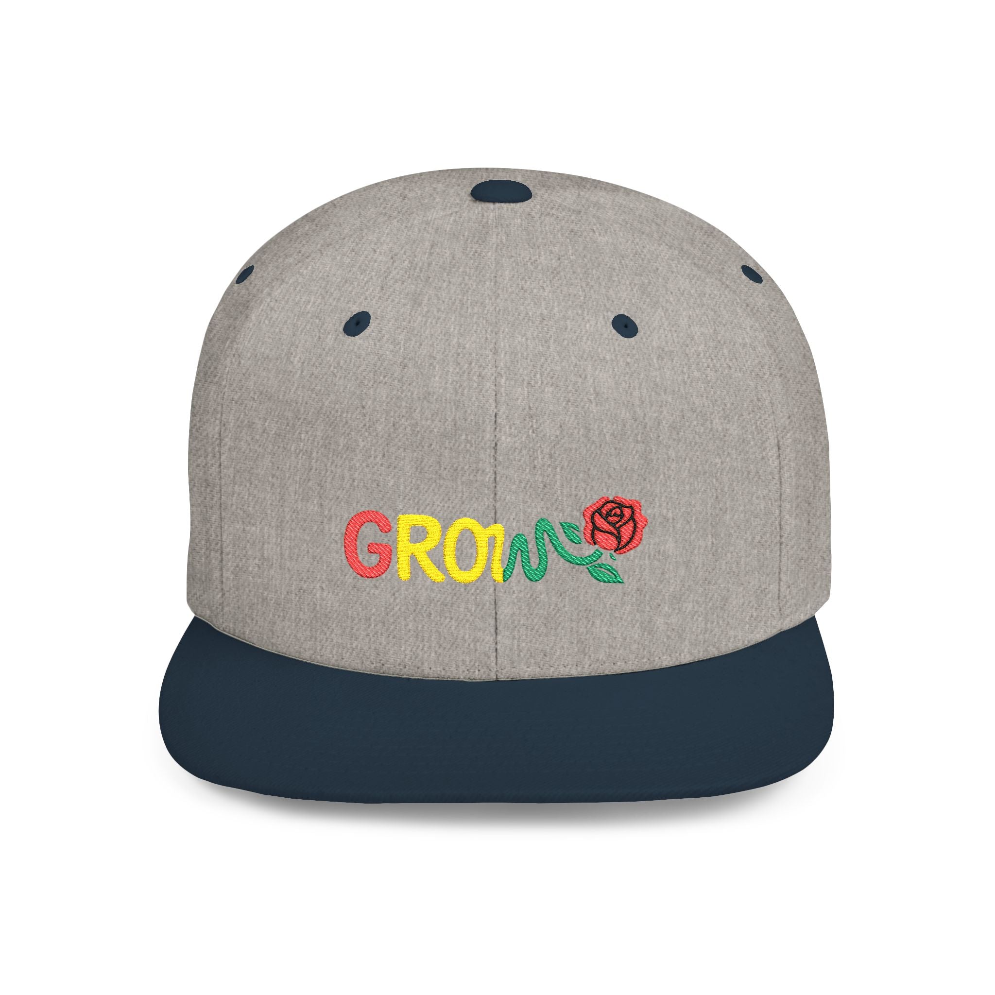 Grow Clothing™ Rasta Embroidered Snapback Cap, Unisex Flat Bill Hat, Positive Streetwear
