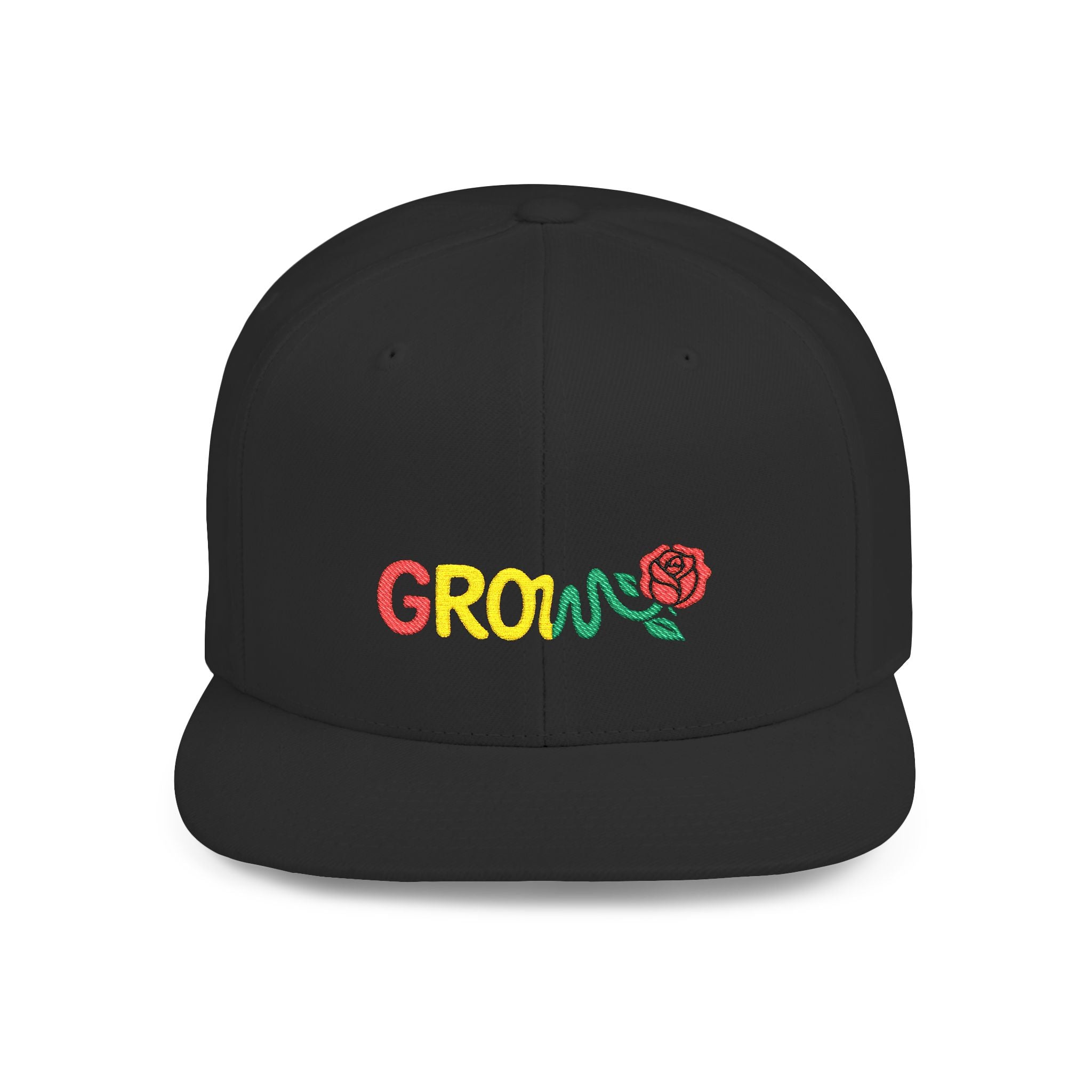 Grow Clothing™ Rasta Embroidered Snapback Cap, Unisex Flat Bill Hat, Positive Streetwear
