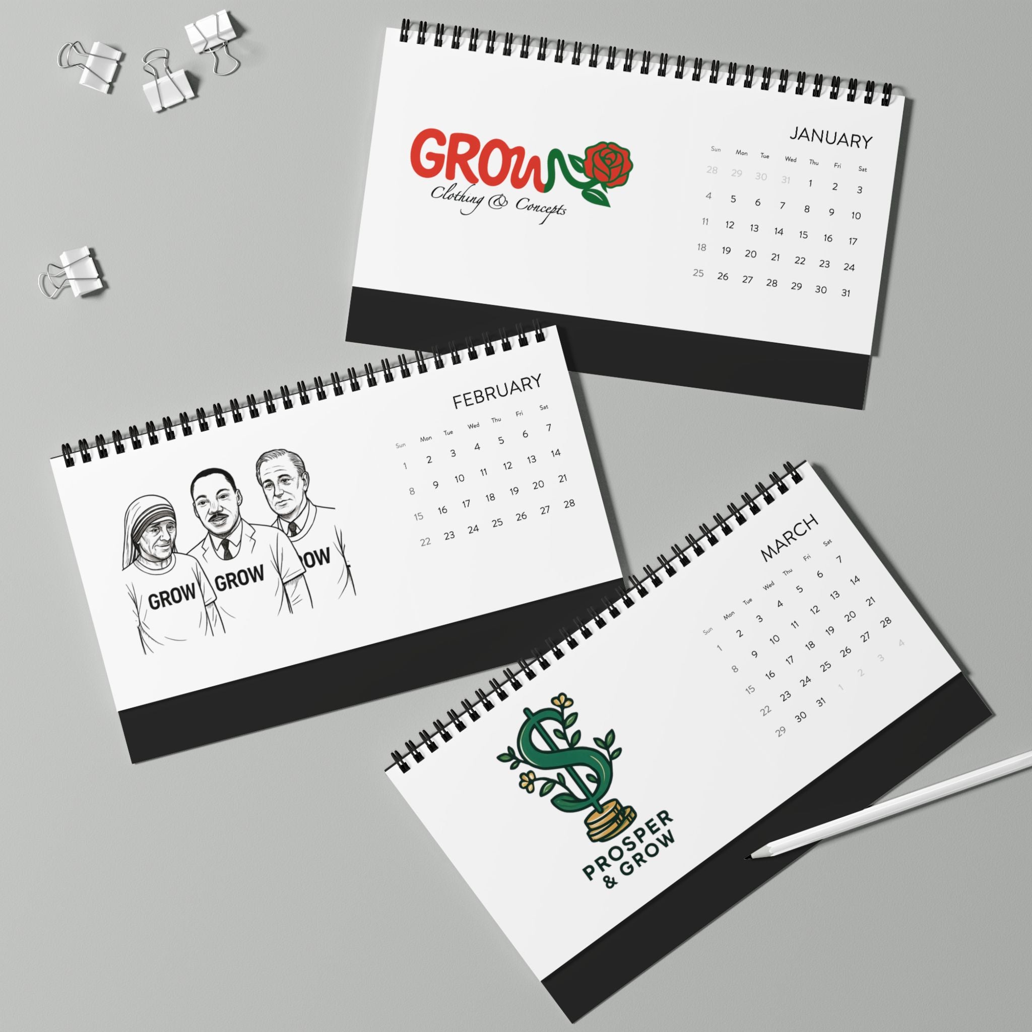 Grow Clothing™ 2026 Desktop Calendar, Grow Theme, Motivational Calendar Gift, Office Organization, Home Office