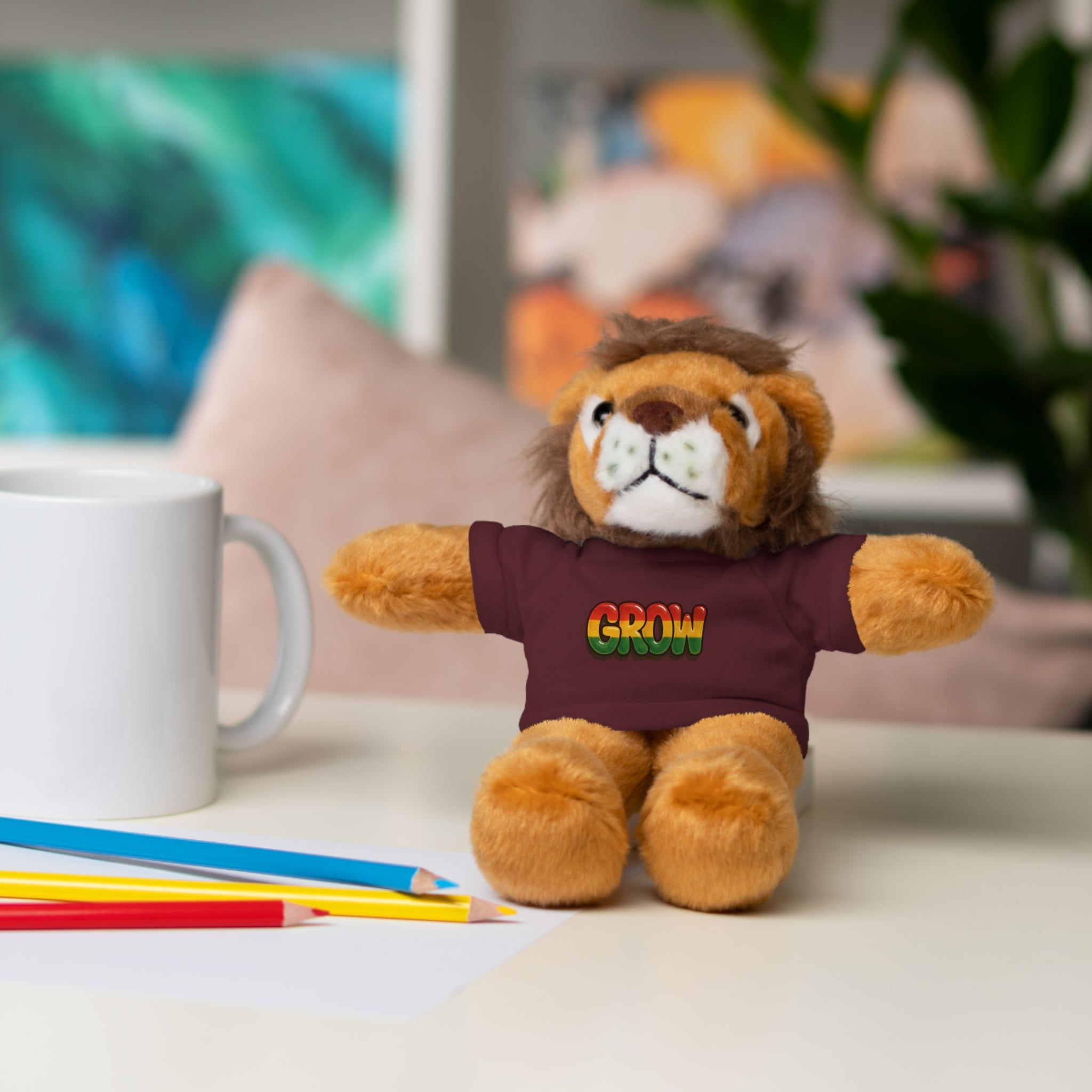 Grow Clothing™ - Rasta Bubble Shirt on your favorite Stuffed Animal, Cute Plush Toy, Gift for Kids, Motivational Bear, Birthday Present, Huggable Friend, Inspiring Decor