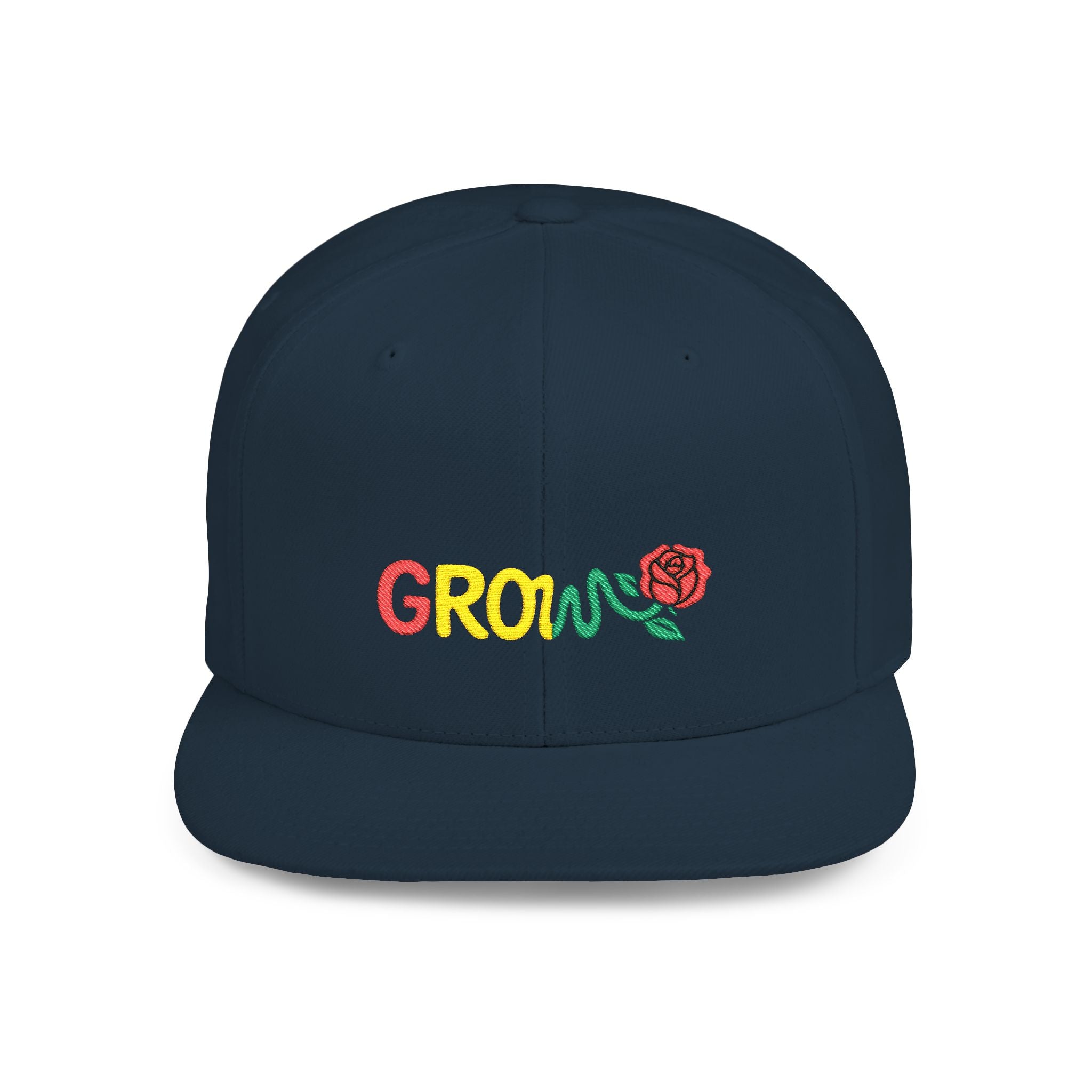 Grow Clothing™ Rasta Embroidered Snapback Cap, Unisex Flat Bill Hat, Positive Streetwear