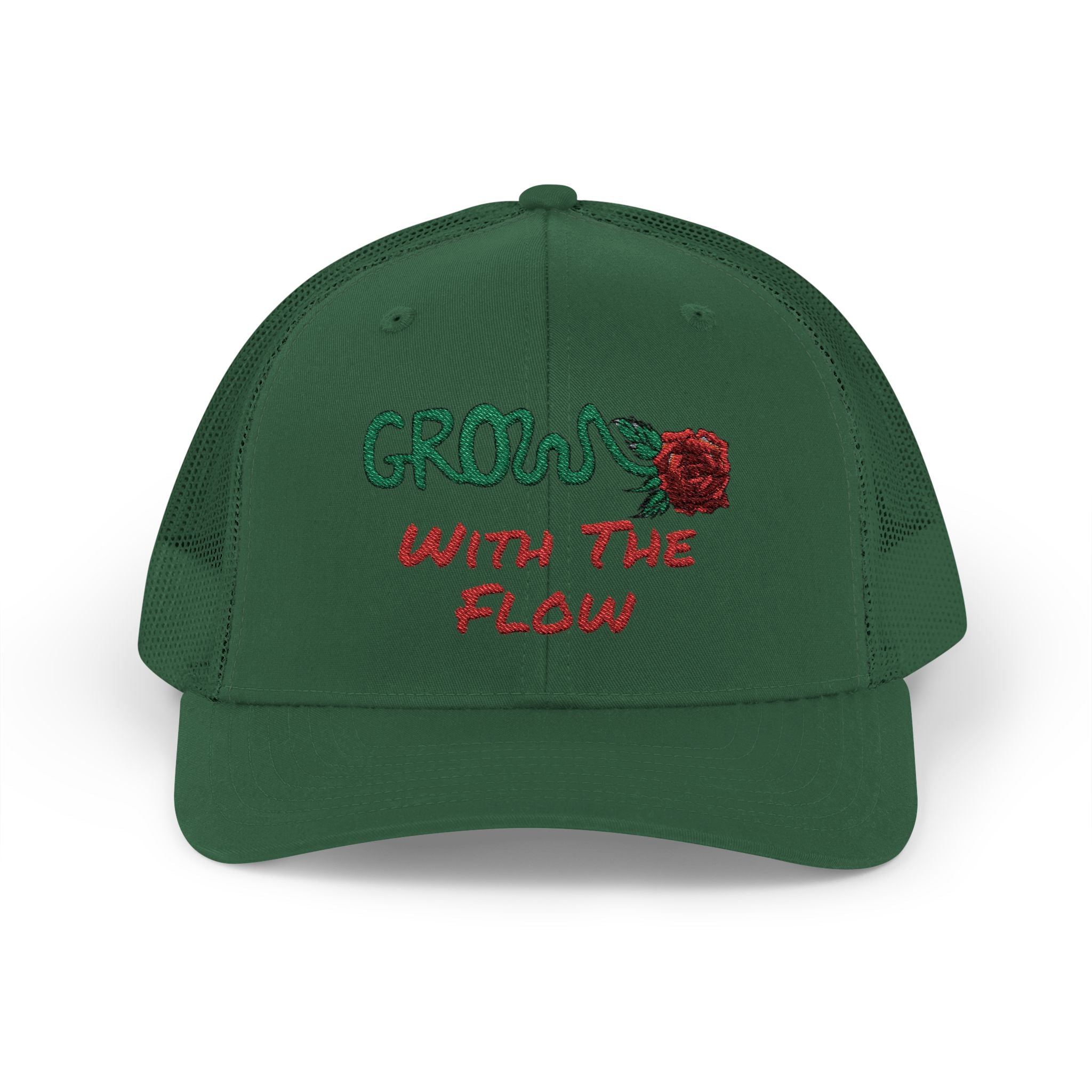 The Grow Clothing™ Embroidered 'Grow with the Flow' Snapback Cap | Mid-Profile Trucker Snapback Hat - Unisex, comfortable, affordable