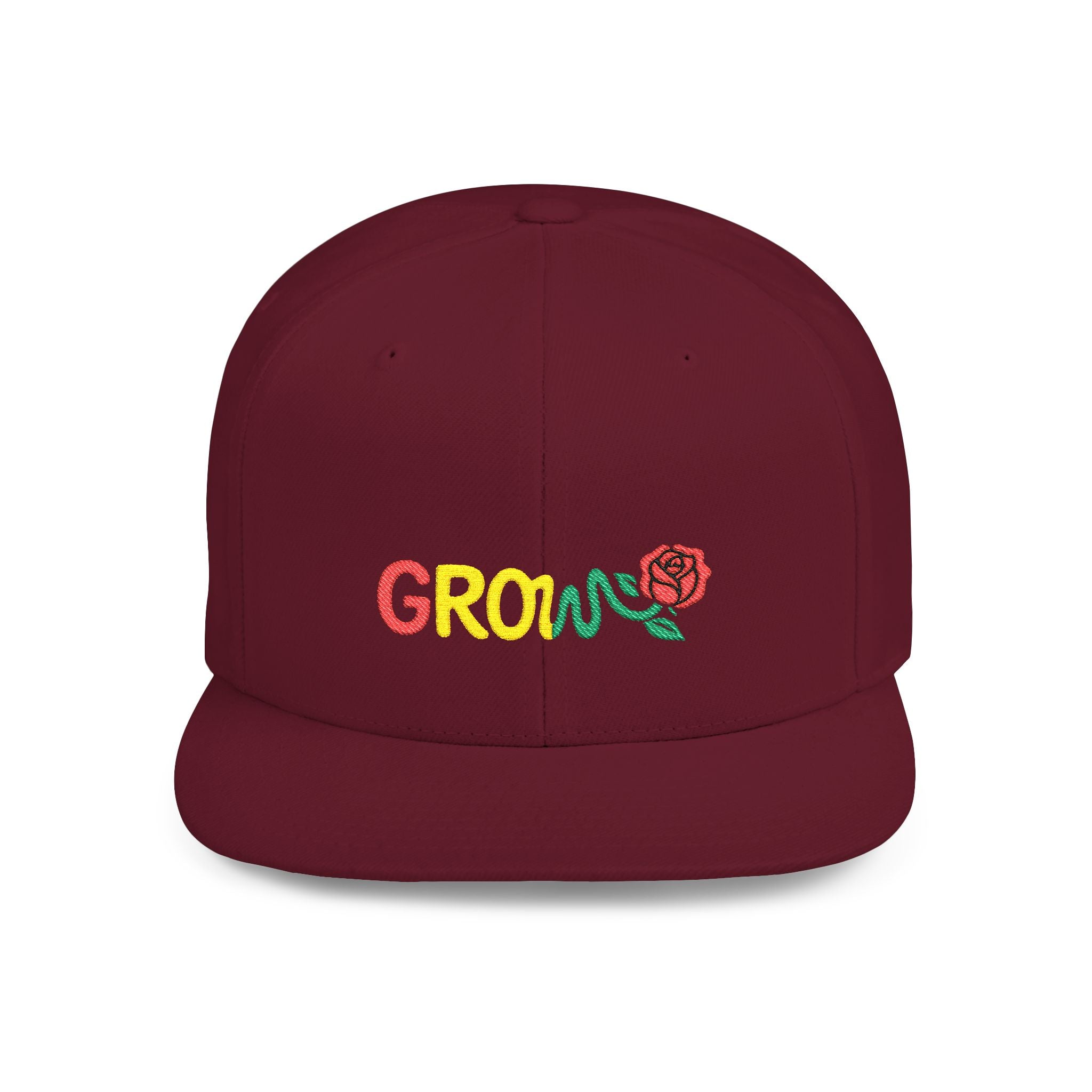Grow Clothing™ Rasta Embroidered Snapback Cap, Unisex Flat Bill Hat, Positive Streetwear