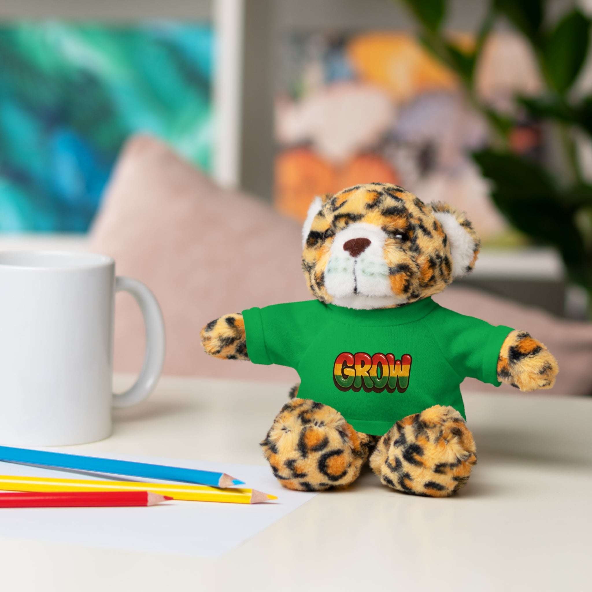 Grow Clothing™ - Rasta Bubble Shirt on your favorite Stuffed Animal, Cute Plush Toy, Gift for Kids, Motivational Bear, Birthday Present, Huggable Friend, Inspiring Decor