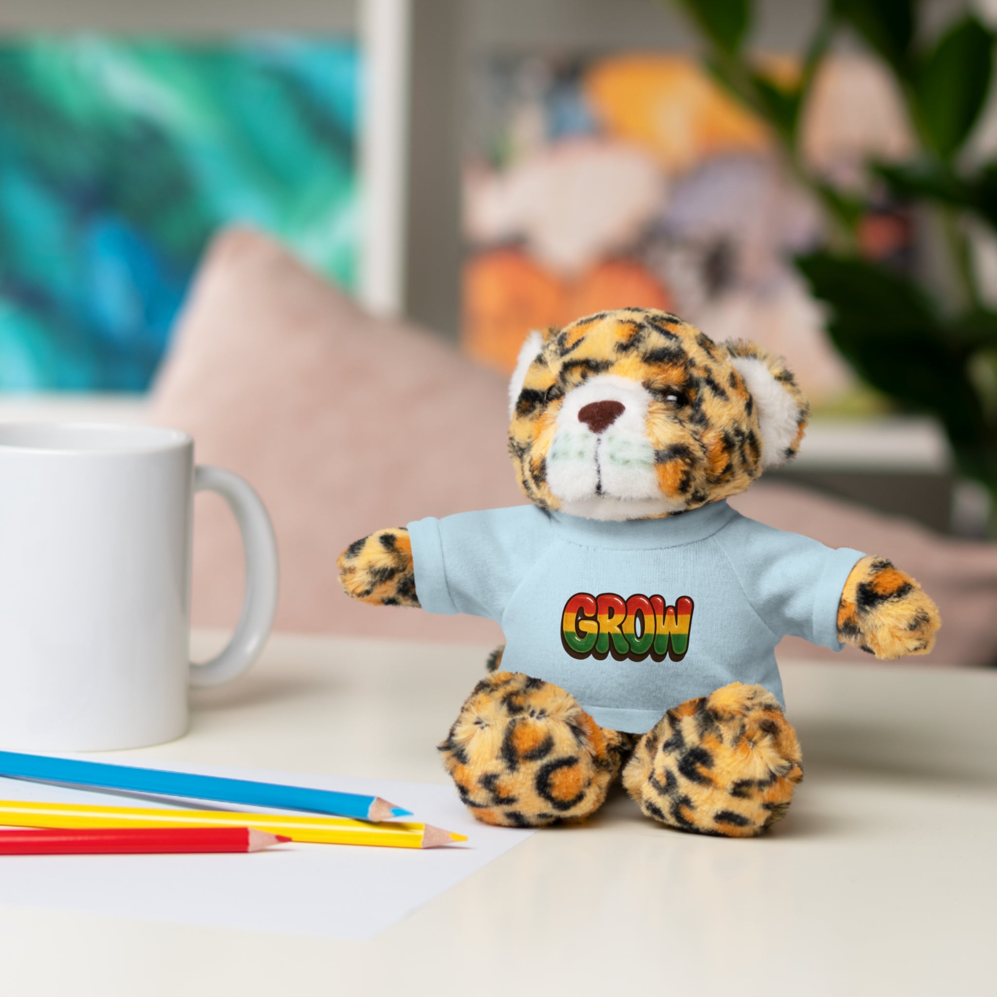 Grow Clothing™ - Rasta Bubble Shirt on your favorite Stuffed Animal, Cute Plush Toy, Gift for Kids, Motivational Bear, Birthday Present, Huggable Friend, Inspiring Decor