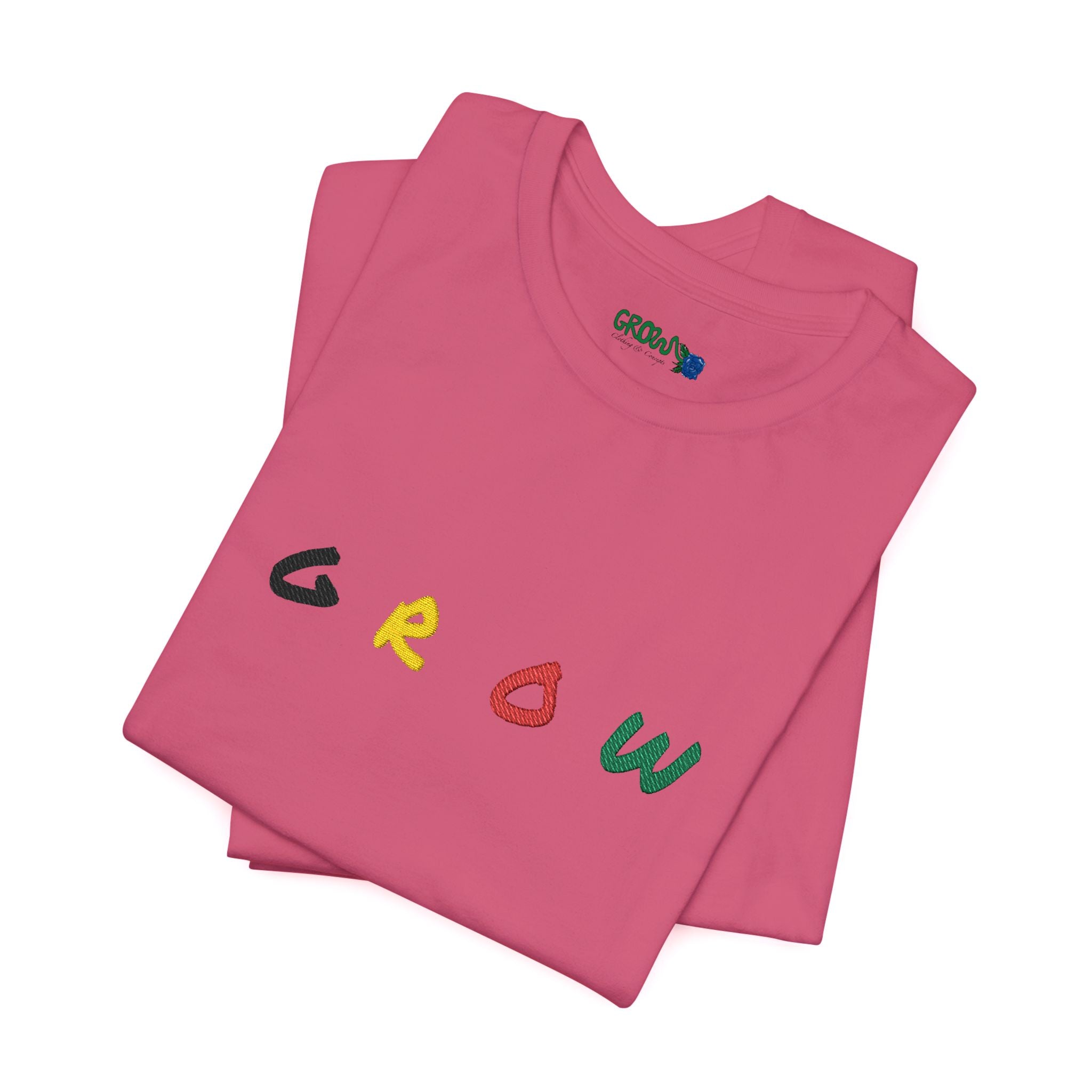 Grow Unisex embroidered Jersey Tee, positive streetwear, Evolve & Thrive on Sleeves