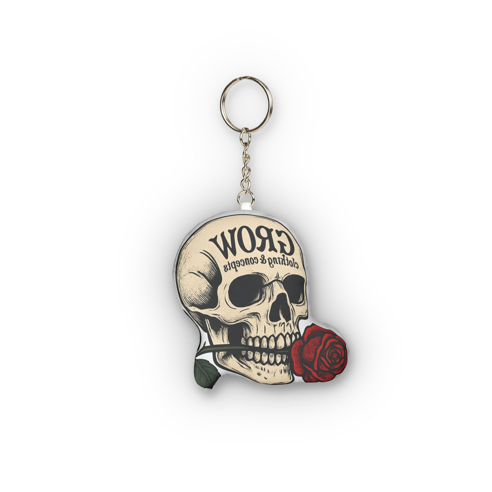 Skull & Rose Mini Plush Keychain — Vintage Tattoo-Style Accent | The Grow Clothing™
