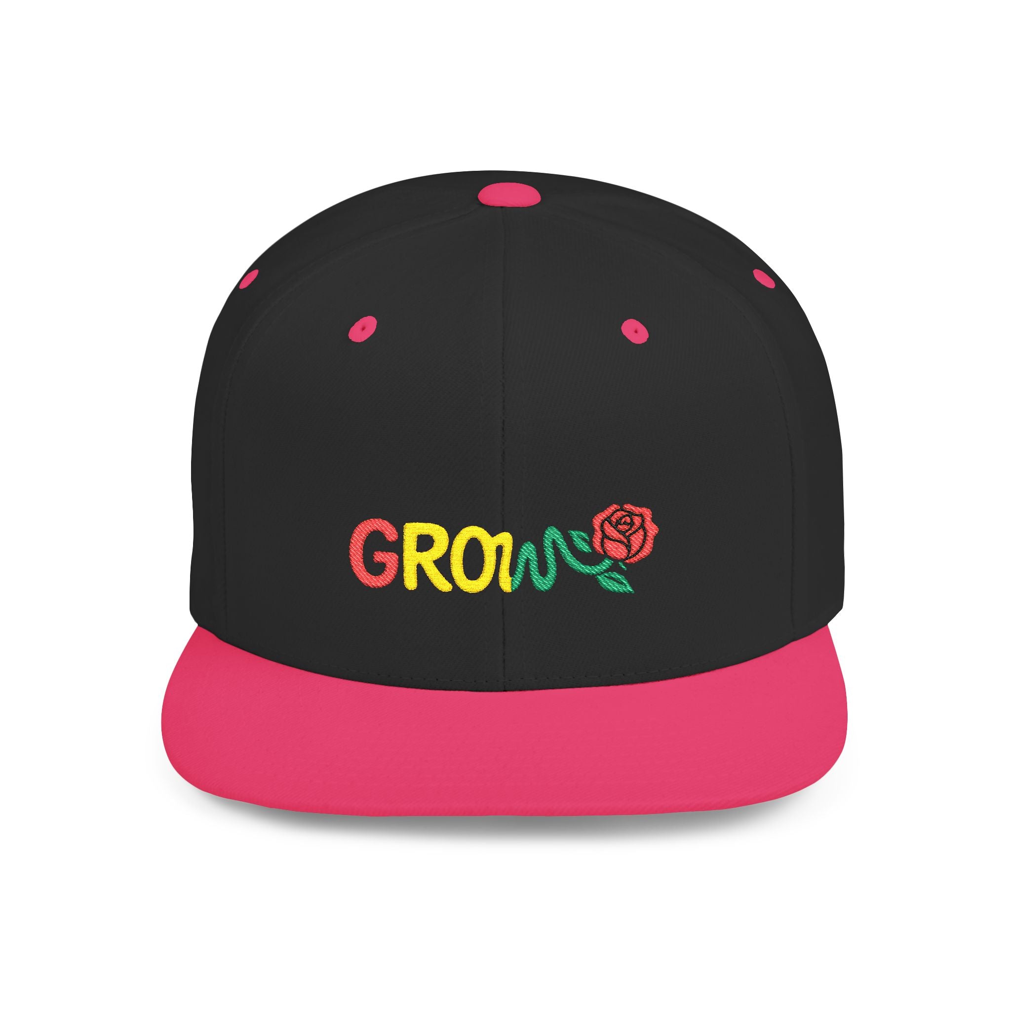 Grow Clothing™ Rasta Embroidered Snapback Cap, Unisex Flat Bill Hat, Positive Streetwear