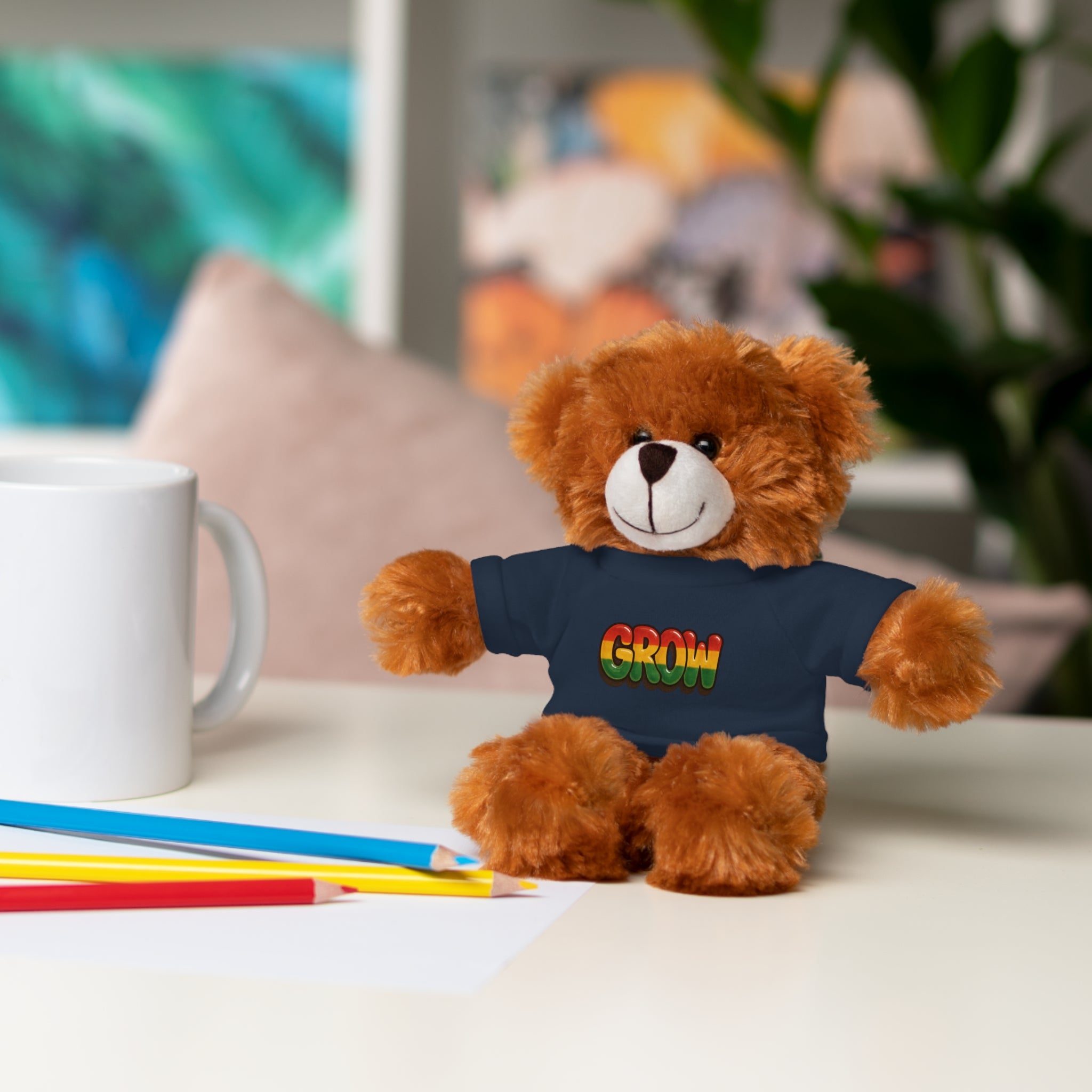 Grow Clothing™ - Rasta Bubble Shirt on your favorite Stuffed Animal, Cute Plush Toy, Gift for Kids, Motivational Bear, Birthday Present, Huggable Friend, Inspiring Decor