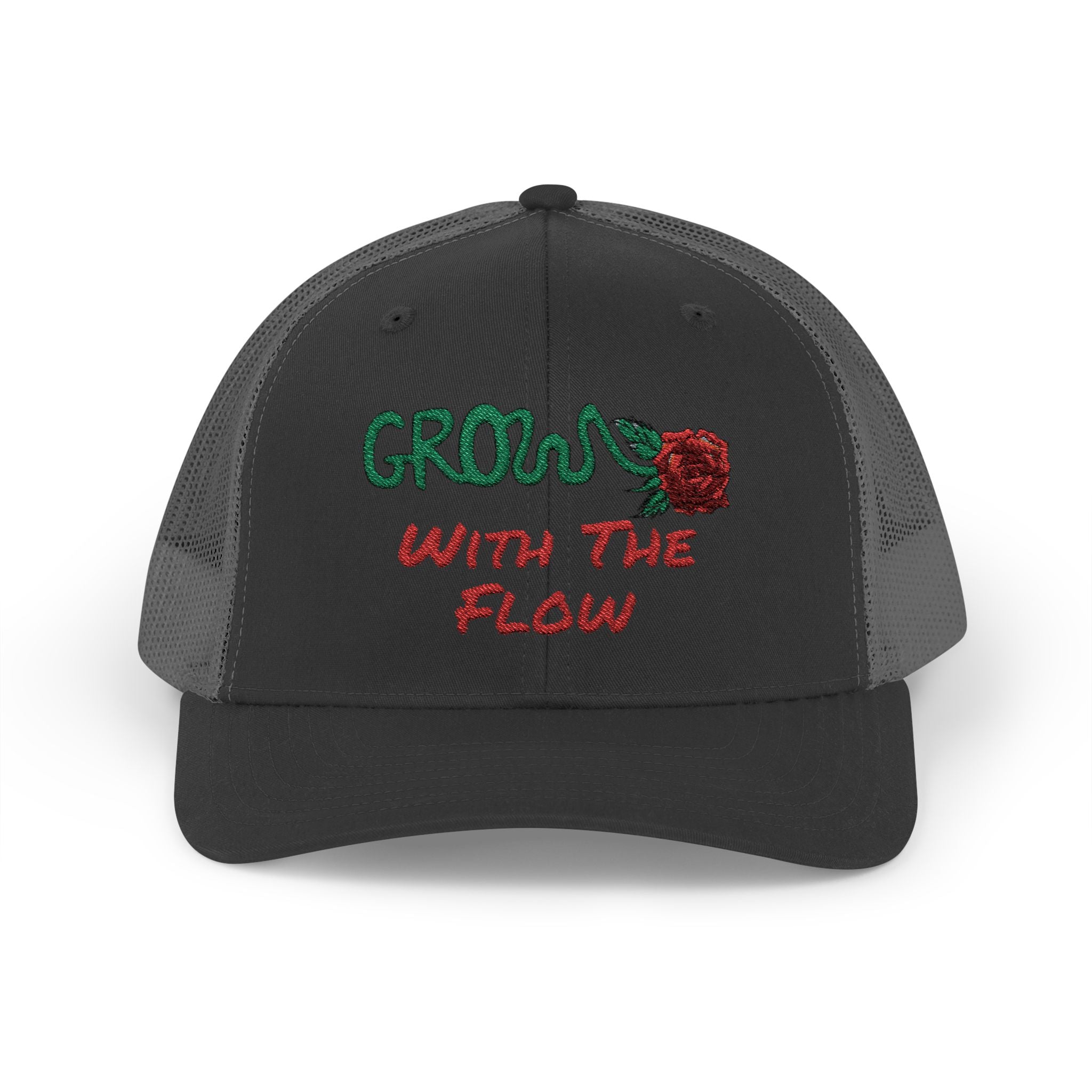The Grow Clothing™ Embroidered 'Grow with the Flow' Snapback Cap | Mid-Profile Trucker Snapback Hat - Unisex, comfortable, affordable