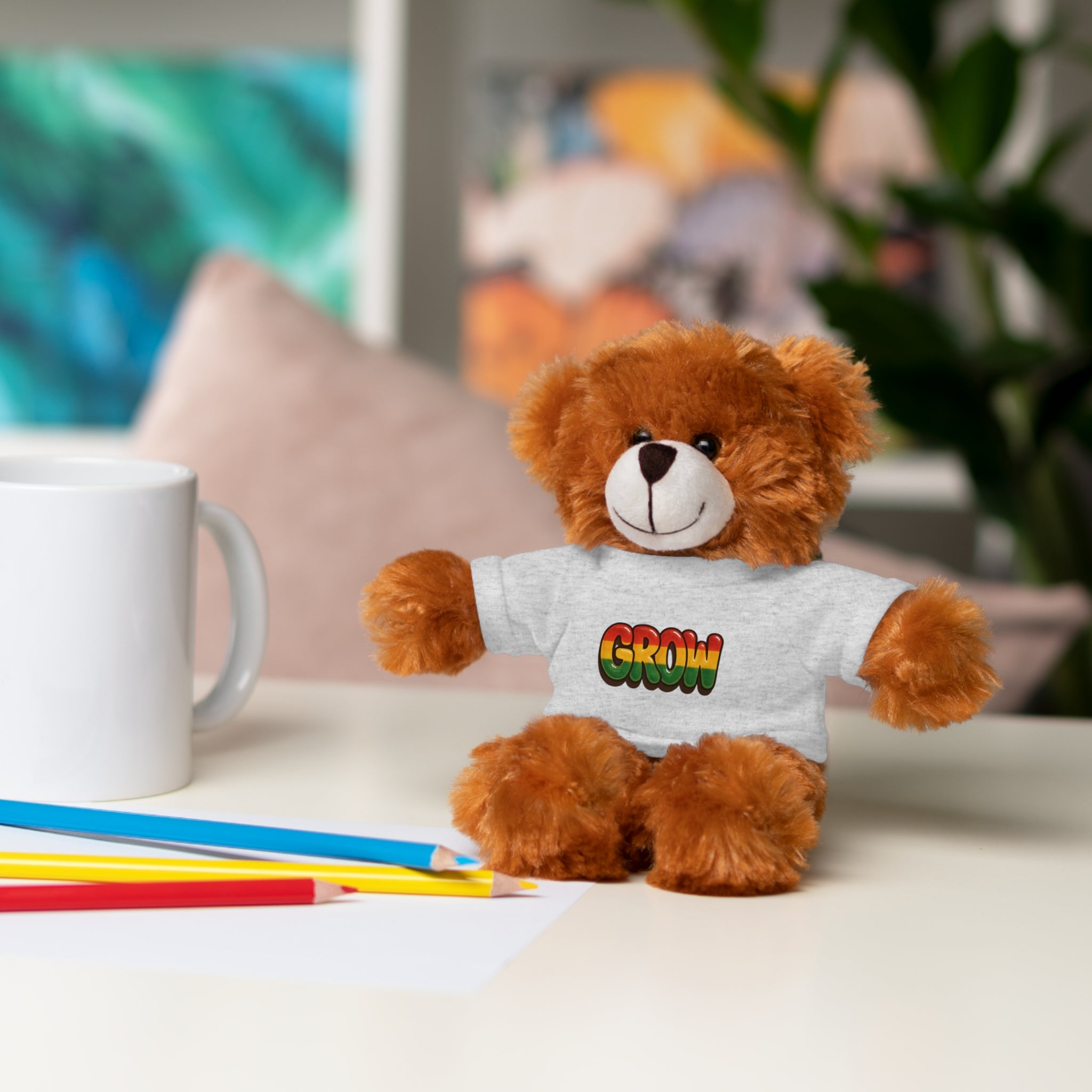 Grow Clothing™ - Rasta Bubble Shirt on your favorite Stuffed Animal, Cute Plush Toy, Gift for Kids, Motivational Bear, Birthday Present, Huggable Friend, Inspiring Decor