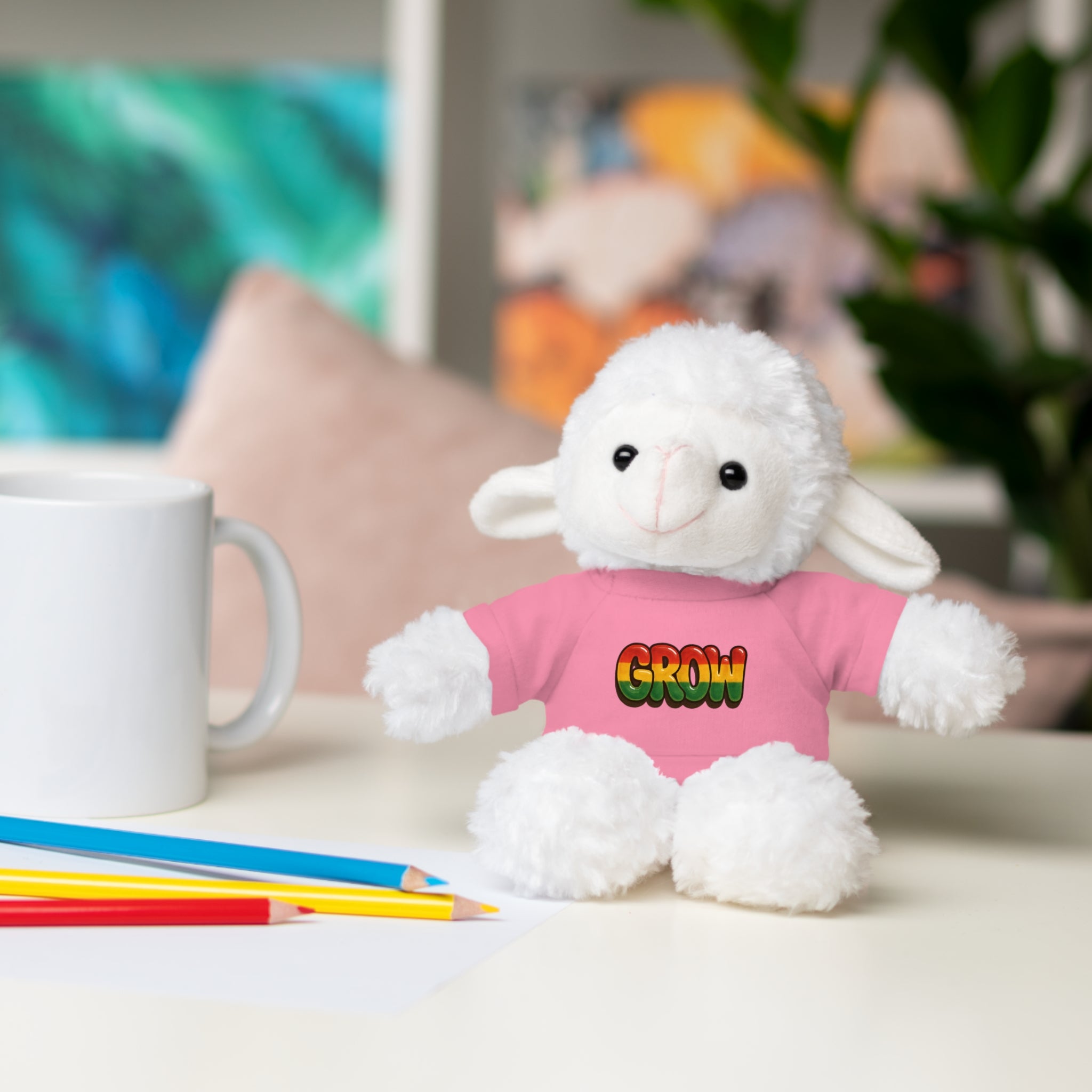 Grow Clothing™ - Rasta Bubble Shirt on your favorite Stuffed Animal, Cute Plush Toy, Gift for Kids, Motivational Bear, Birthday Present, Huggable Friend, Inspiring Decor