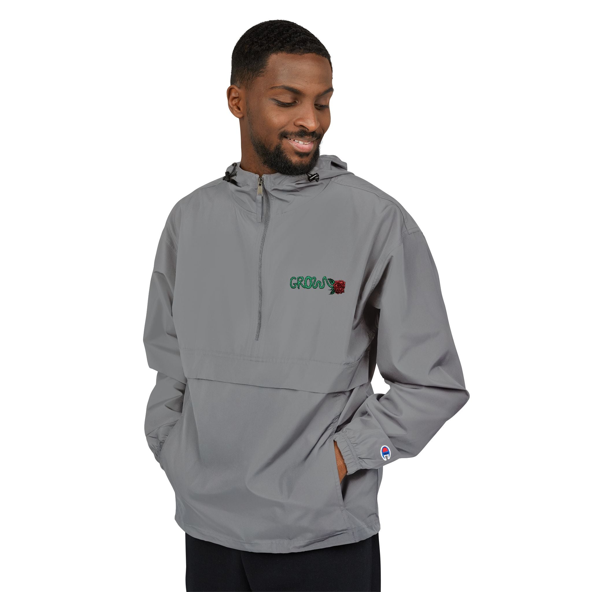 The Grow Clothing™  Champion Packable Anorak Jacket — Chest Logo Outdoor Windbreaker - Stay in style in the for rain/snow/wind