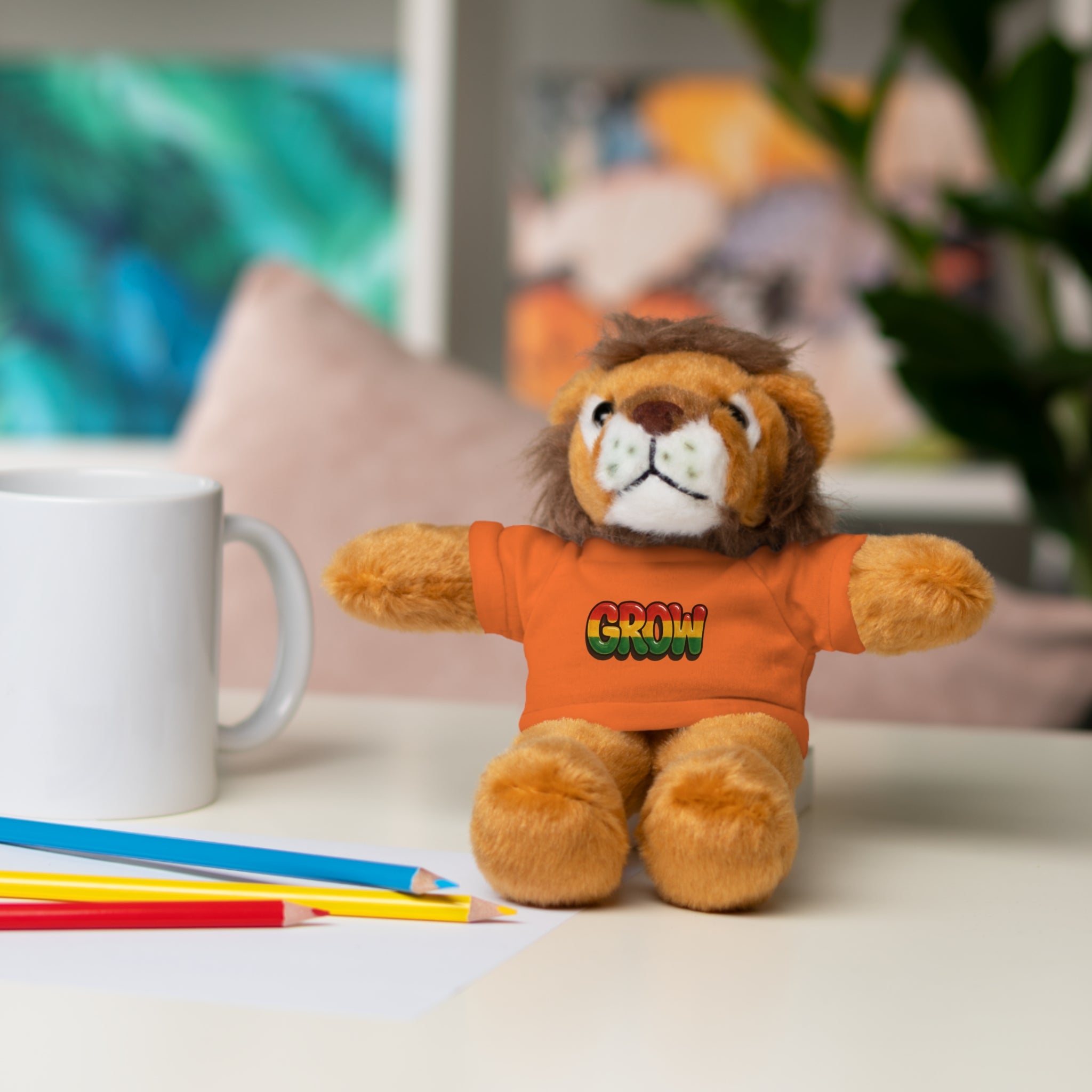Grow Clothing™ - Rasta Bubble Shirt on your favorite Stuffed Animal, Cute Plush Toy, Gift for Kids, Motivational Bear, Birthday Present, Huggable Friend, Inspiring Decor