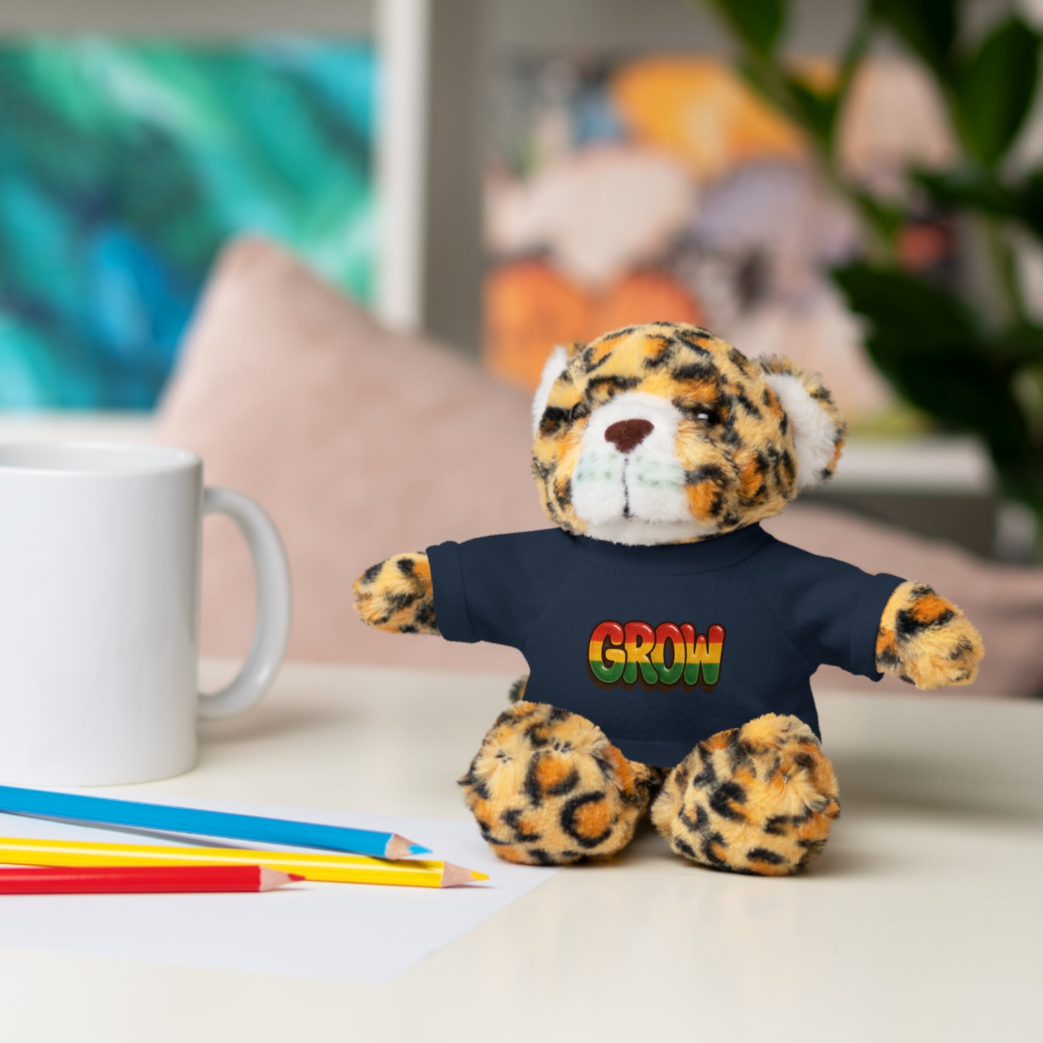 Grow Clothing™ - Rasta Bubble Shirt on your favorite Stuffed Animal, Cute Plush Toy, Gift for Kids, Motivational Bear, Birthday Present, Huggable Friend, Inspiring Decor