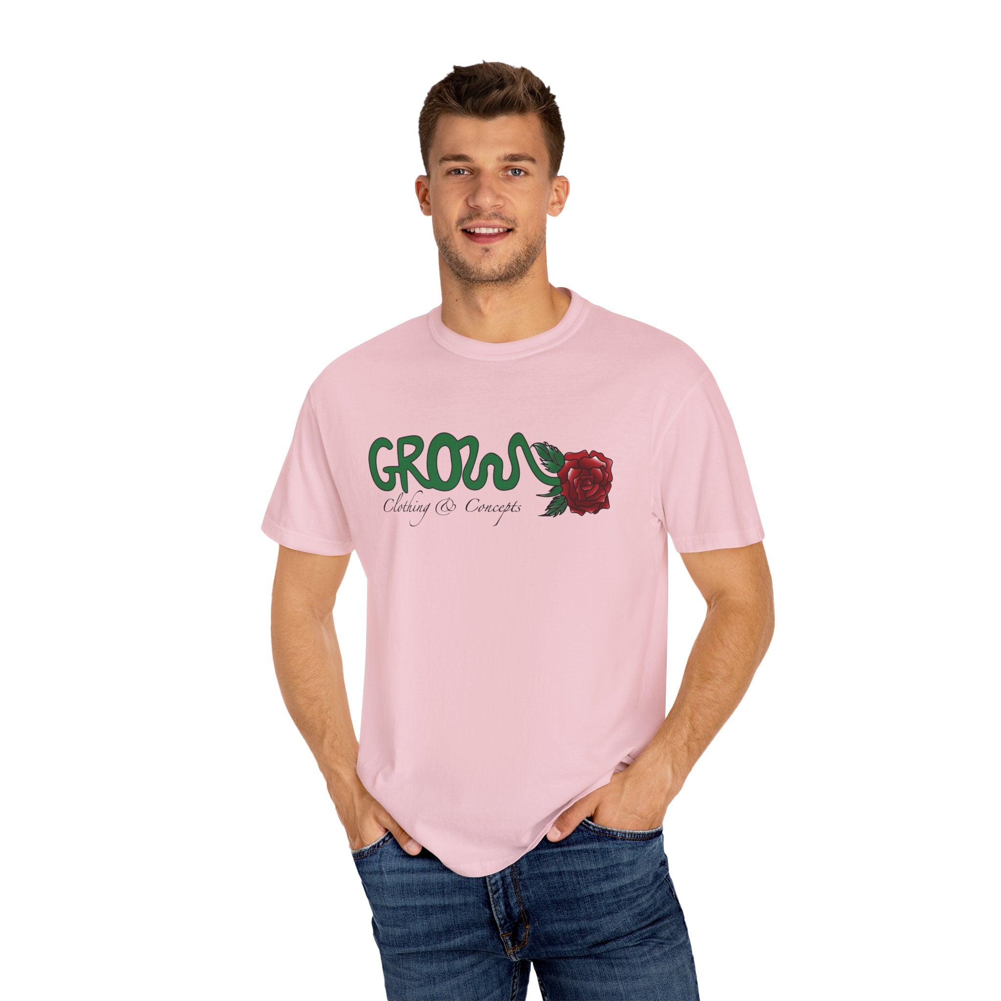 Grows high quality soft cotton T-Shirt, relaxed fit, blue & red rose, unisex, Limited
