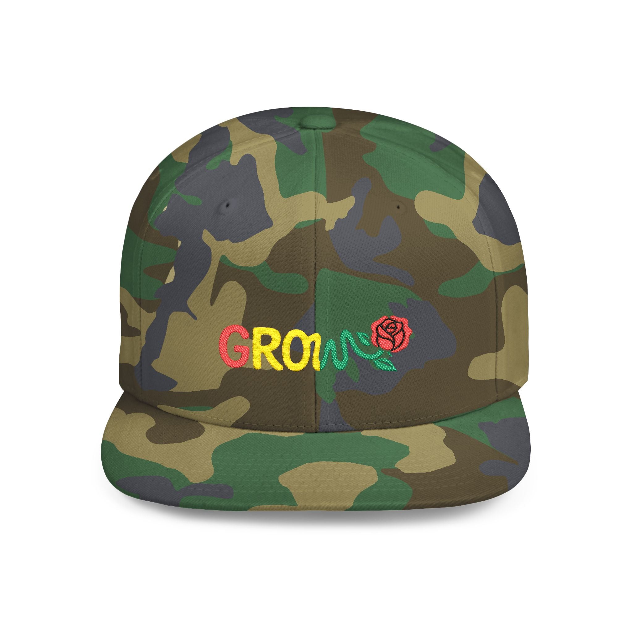 Grow Clothing™ Rasta Embroidered Snapback Cap, Unisex Flat Bill Hat, Positive Streetwear