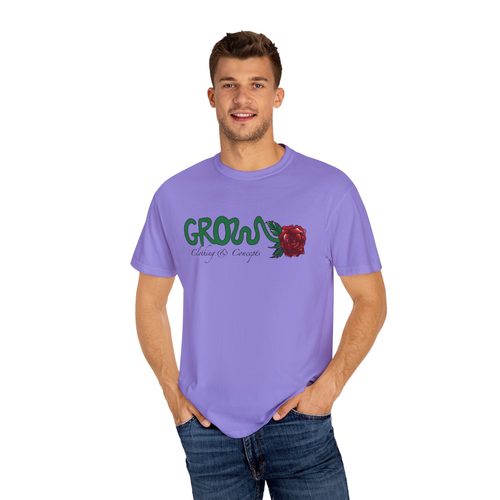Grows high quality soft cotton T-Shirt, relaxed fit, blue & red rose, unisex, Limited