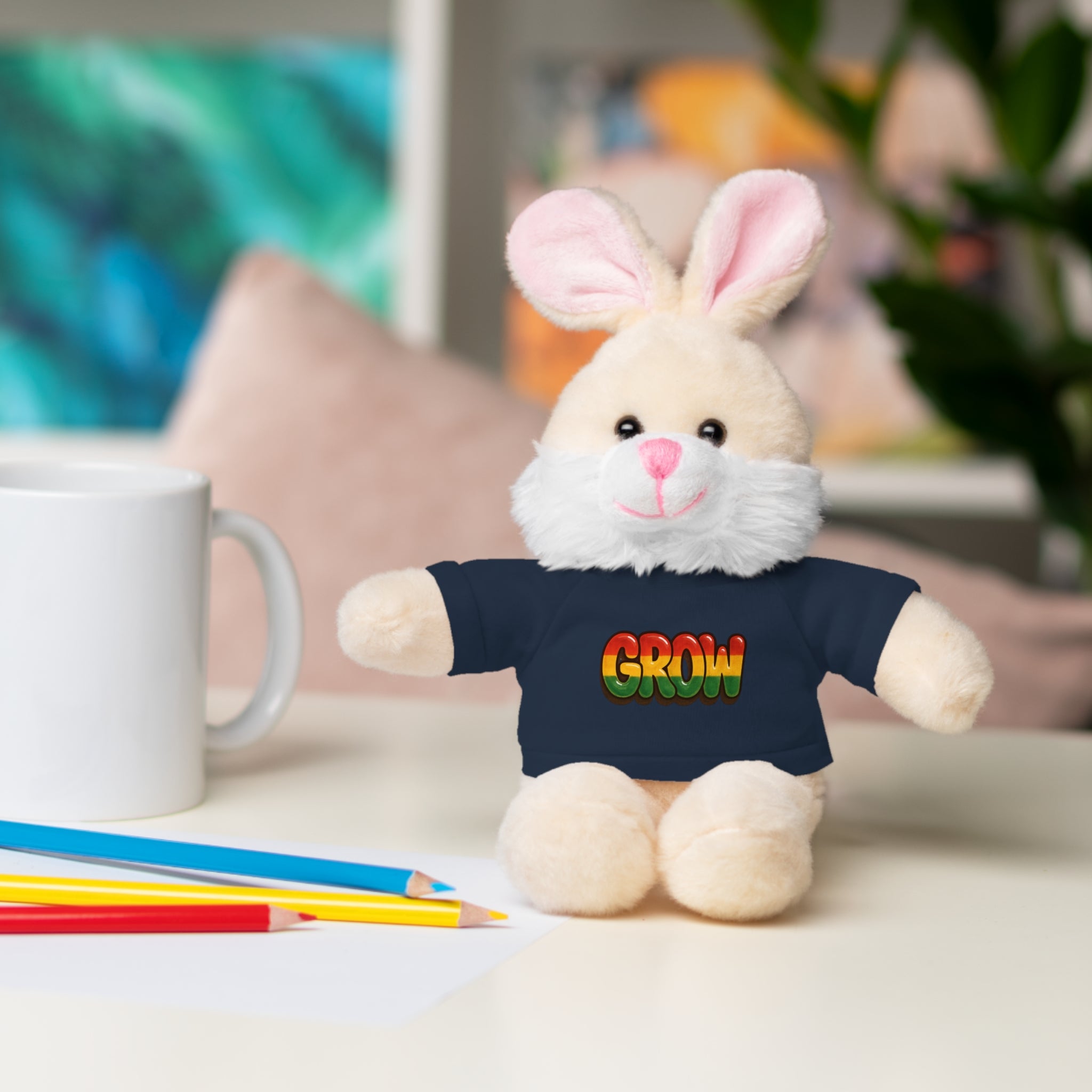 Grow Clothing™ - Rasta Bubble Shirt on your favorite Stuffed Animal, Cute Plush Toy, Gift for Kids, Motivational Bear, Birthday Present, Huggable Friend, Inspiring Decor