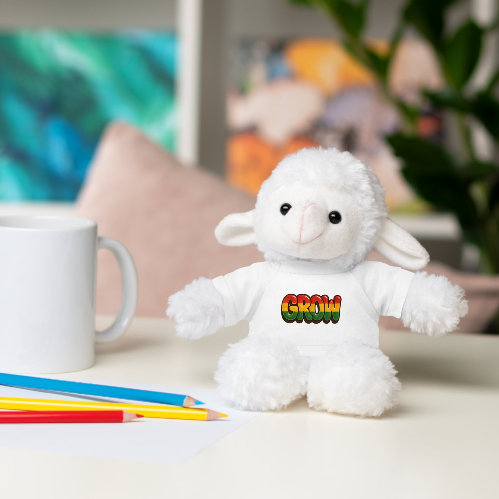 Grow Clothing™ - Rasta Bubble Shirt on your favorite Stuffed Animal, Cute Plush Toy, Gift for Kids, Motivational Bear, Birthday Present, Huggable Friend, Inspiring Decor
