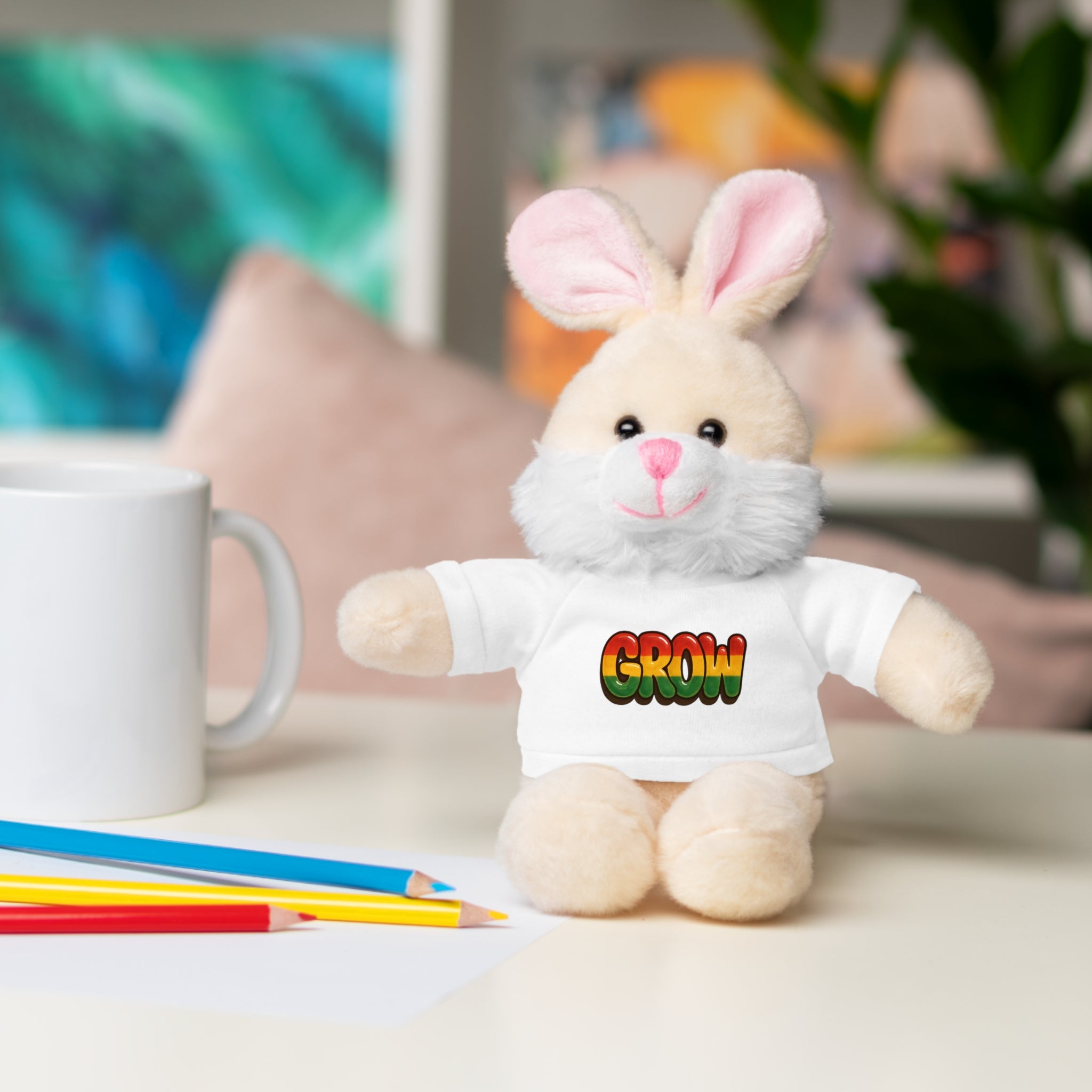 Grow Clothing™ - Rasta Bubble Shirt on your favorite Stuffed Animal, Cute Plush Toy, Gift for Kids, Motivational Bear, Birthday Present, Huggable Friend, Inspiring Decor