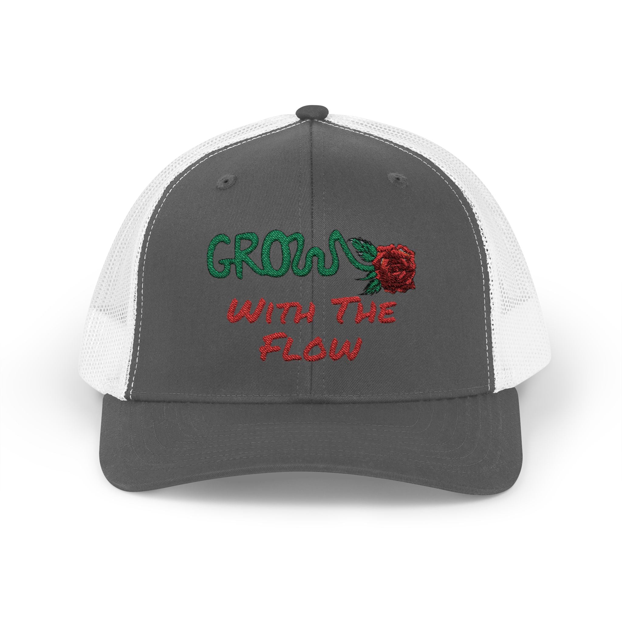 The Grow Clothing™ Embroidered 'Grow with the Flow' Snapback Cap | Mid-Profile Trucker Snapback Hat - Unisex, comfortable, affordable