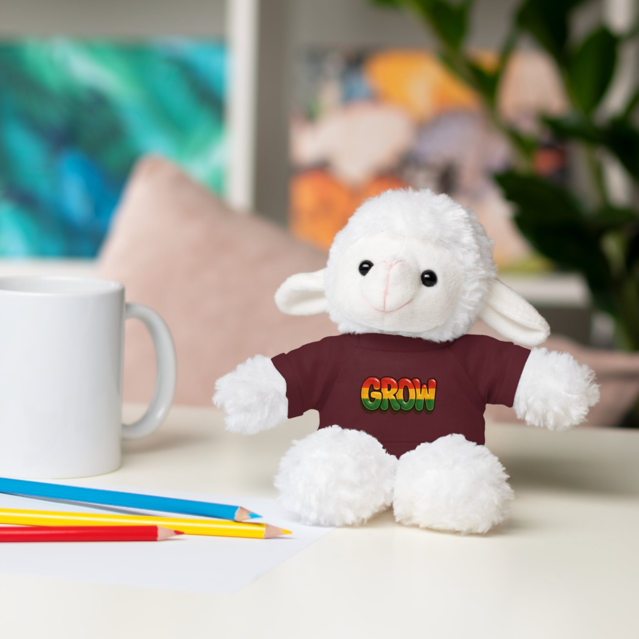 Grow Clothing™ - Rasta Bubble Shirt on your favorite Stuffed Animal, Cute Plush Toy, Gift for Kids, Motivational Bear, Birthday Present, Huggable Friend, Inspiring Decor