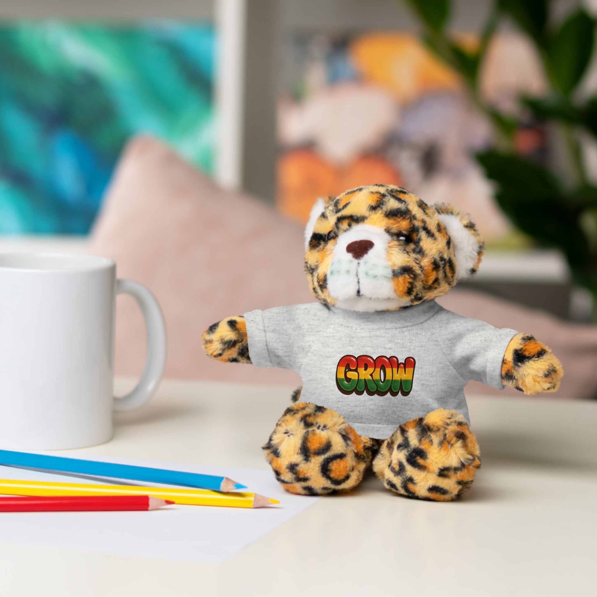 Grow Clothing™ - Rasta Bubble Shirt on your favorite Stuffed Animal, Cute Plush Toy, Gift for Kids, Motivational Bear, Birthday Present, Huggable Friend, Inspiring Decor