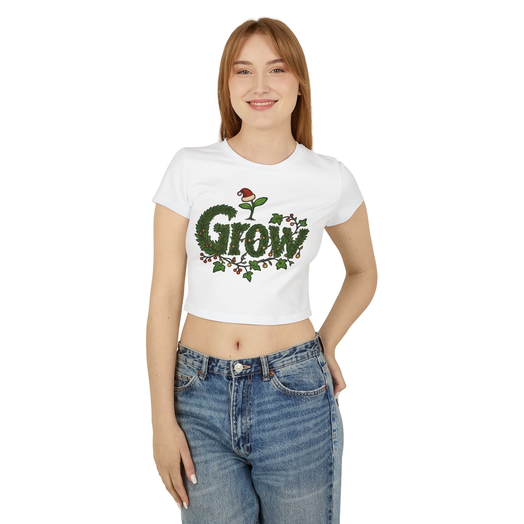 The Grow Clothing™  Christmas Crop Top Women's Baby Tee — Women's slim-fit tee - back and front designs
