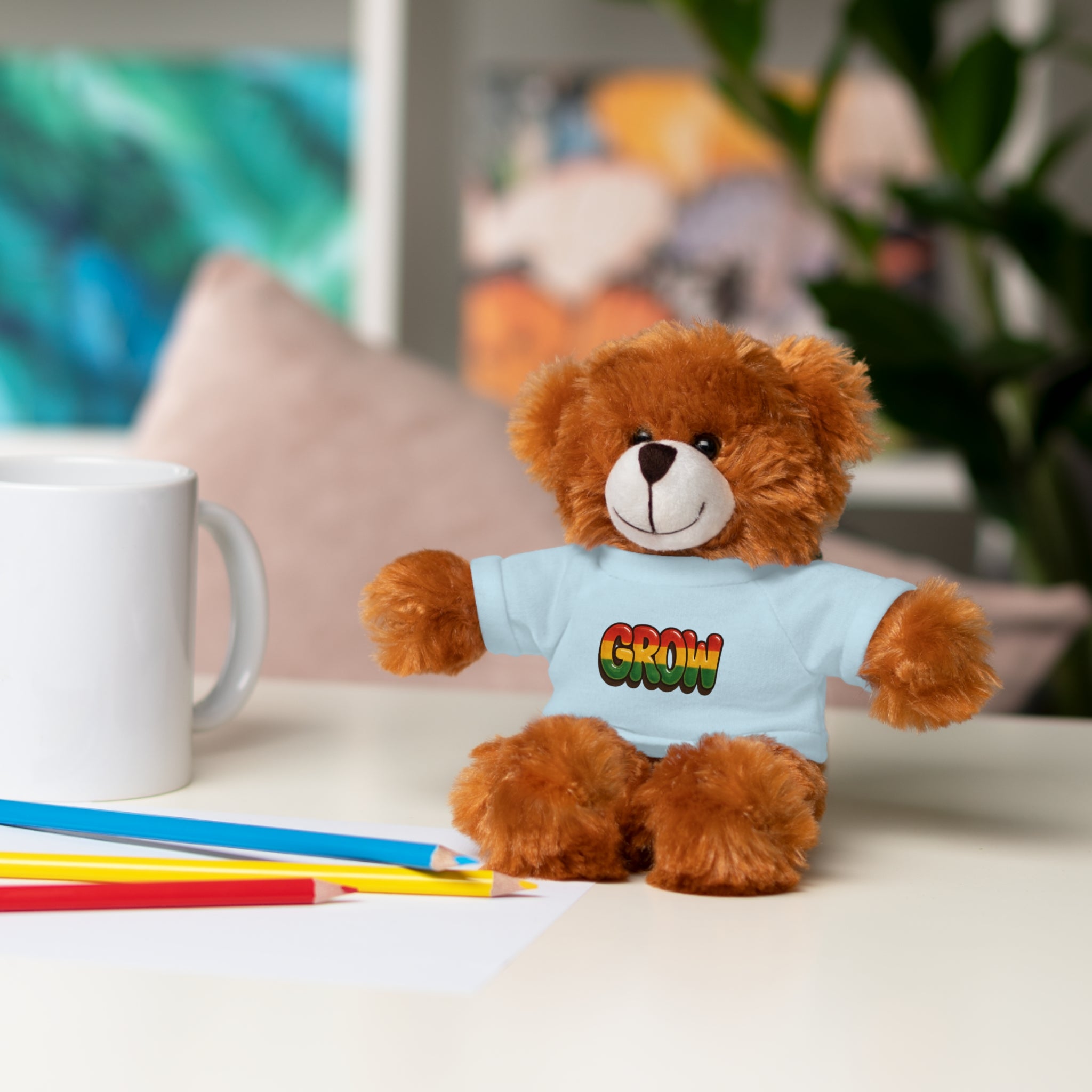 Grow Clothing™ - Rasta Bubble Shirt on your favorite Stuffed Animal, Cute Plush Toy, Gift for Kids, Motivational Bear, Birthday Present, Huggable Friend, Inspiring Decor