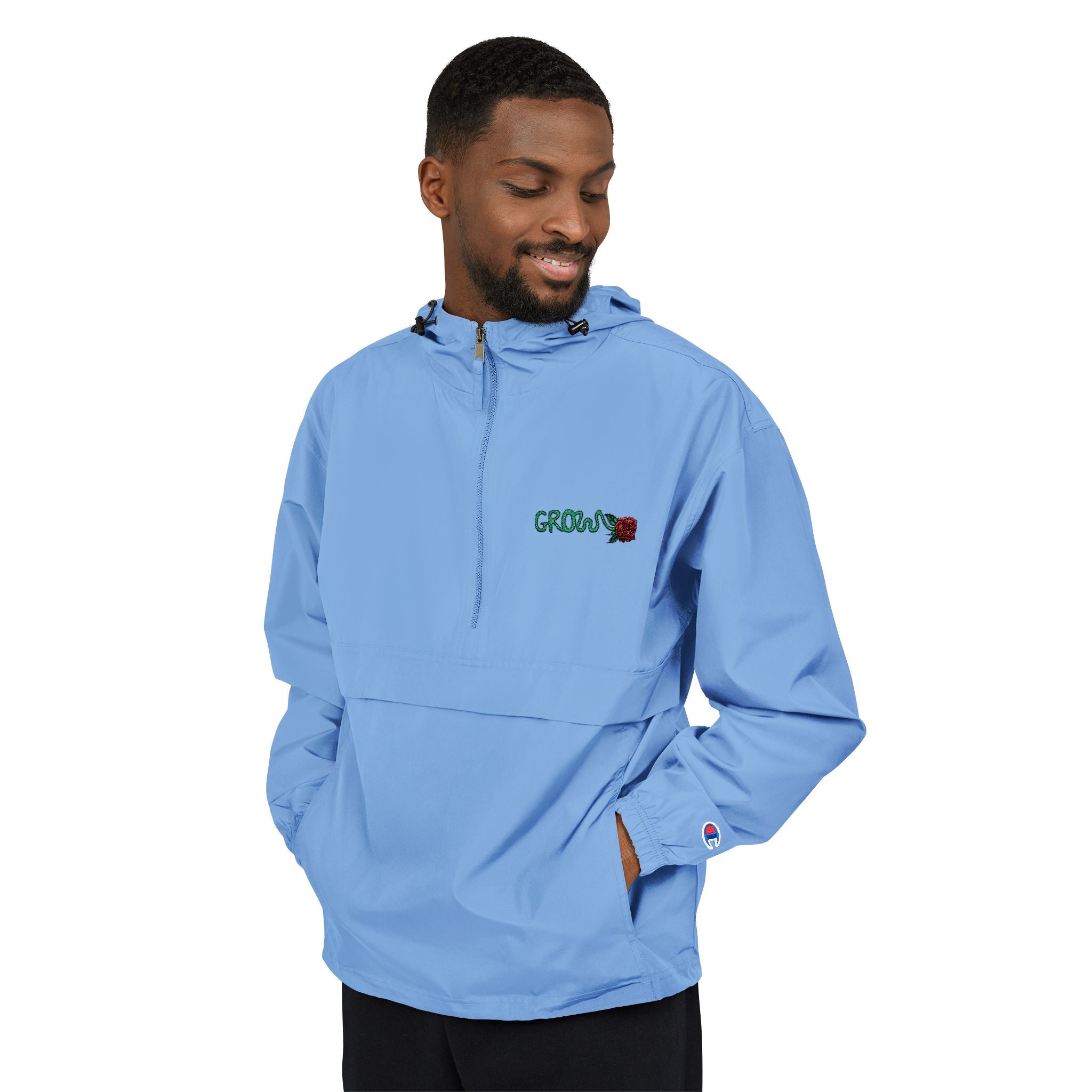 The Grow Clothing™  Champion Packable Anorak Jacket — Chest Logo Outdoor Windbreaker - Stay in style in the for rain/snow/wind