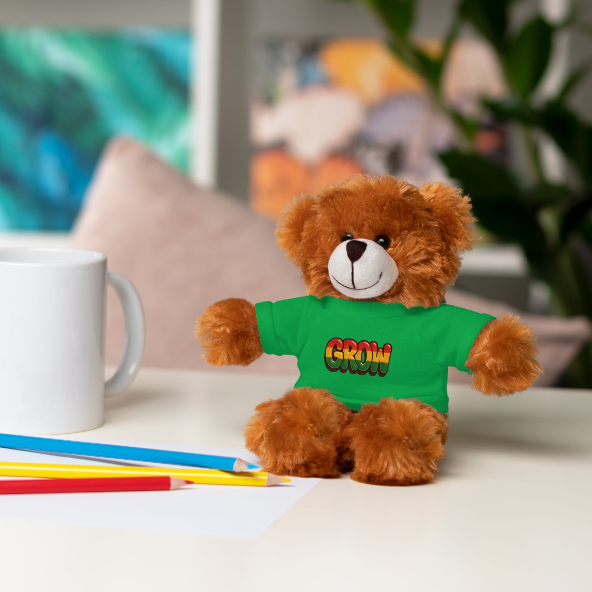 Grow Clothing™ - Rasta Bubble Shirt on your favorite Stuffed Animal, Cute Plush Toy, Gift for Kids, Motivational Bear, Birthday Present, Huggable Friend, Inspiring Decor