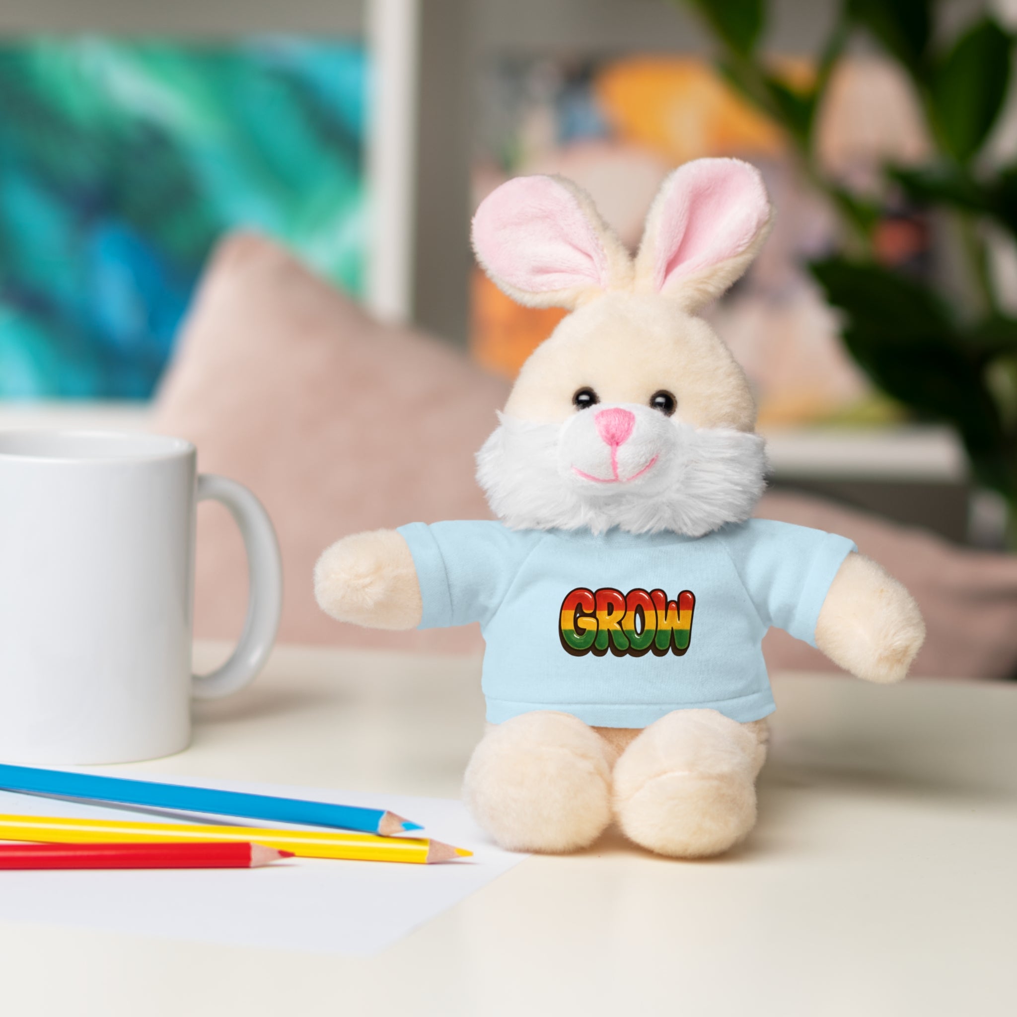 Grow Clothing™ - Rasta Bubble Shirt on your favorite Stuffed Animal, Cute Plush Toy, Gift for Kids, Motivational Bear, Birthday Present, Huggable Friend, Inspiring Decor