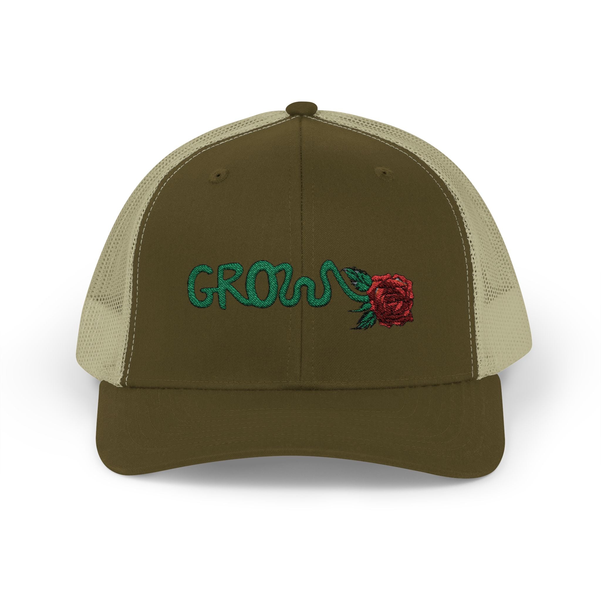 Grow Clothing™ Red Rose embroidered Snapback Trucker Cap - Positive Streetwear