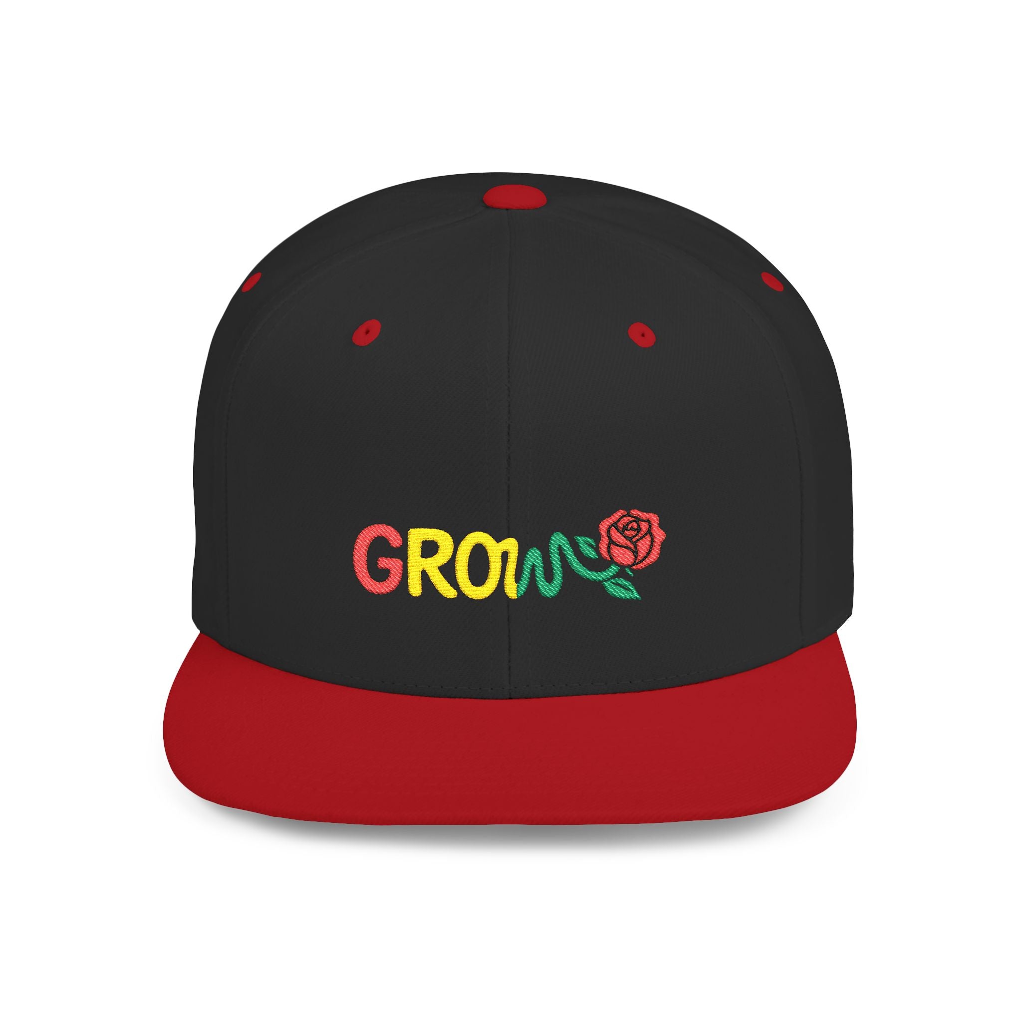 Grow Clothing™ Rasta Embroidered Snapback Cap, Unisex Flat Bill Hat, Positive Streetwear