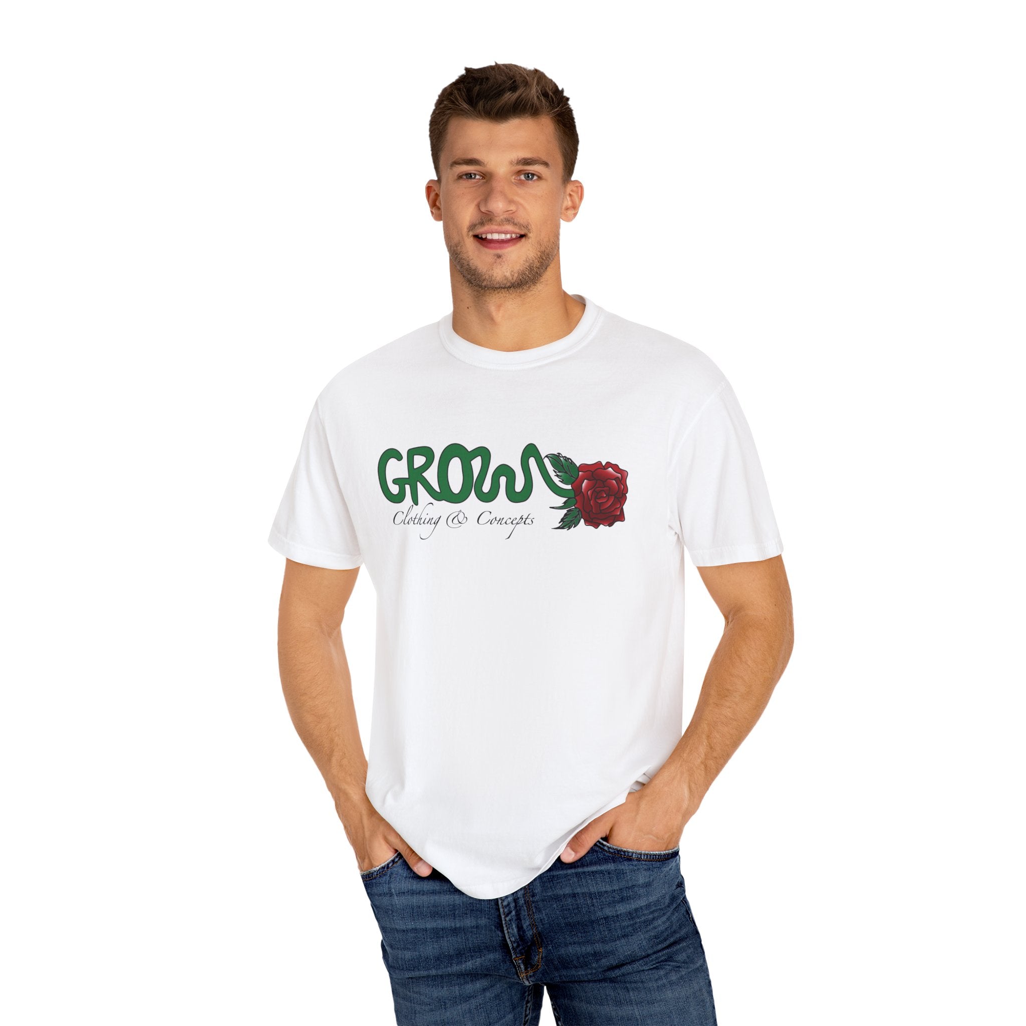 Grows high quality soft cotton T-Shirt, relaxed fit, blue & red rose, unisex, Limited