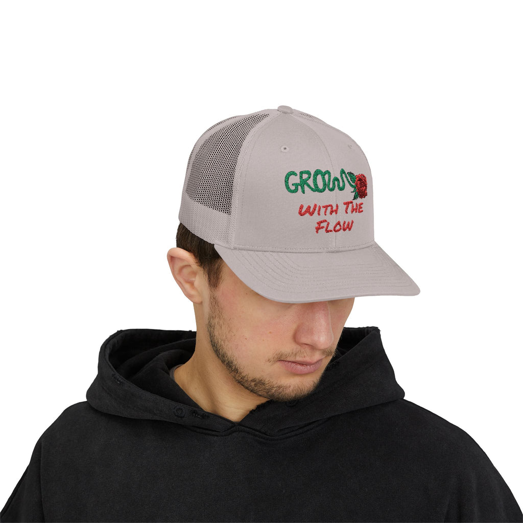 The Grow Clothing™ Embroidered 'Grow with the Flow' Snapback Cap | Mid-Profile Trucker Snapback Hat - Unisex, comfortable, affordable