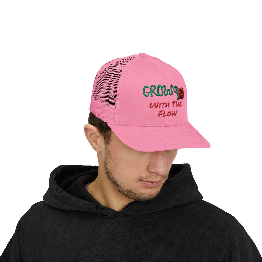 The Grow Clothing™ Embroidered 'Grow with the Flow' Snapback Cap | Mid-Profile Trucker Snapback Hat - Unisex, comfortable, affordable