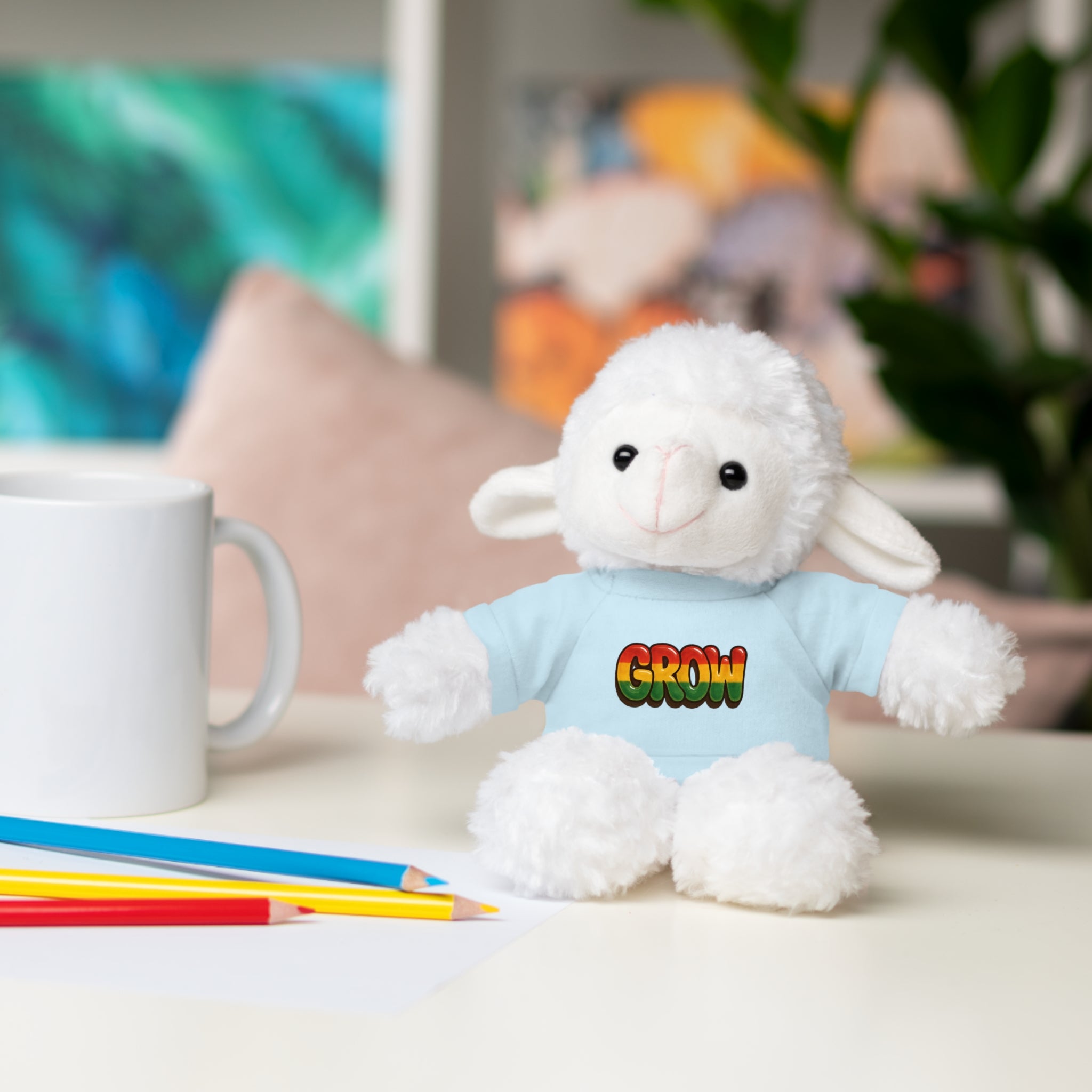 Grow Clothing™ - Rasta Bubble Shirt on your favorite Stuffed Animal, Cute Plush Toy, Gift for Kids, Motivational Bear, Birthday Present, Huggable Friend, Inspiring Decor