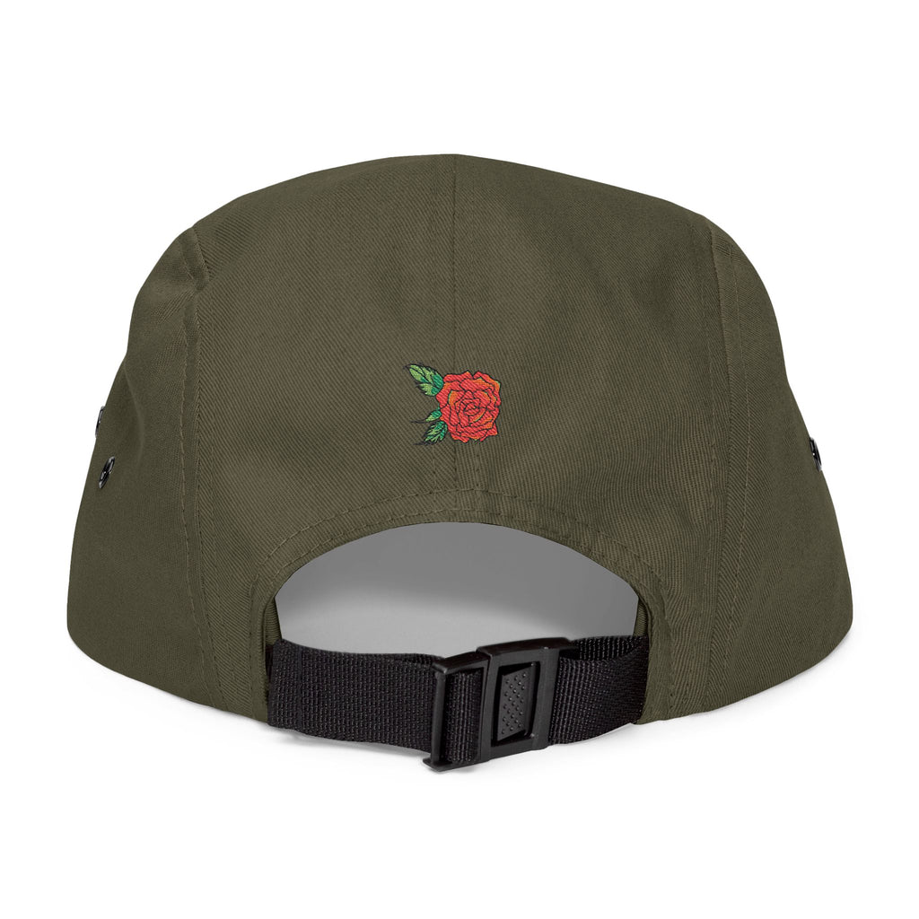 The Grow Clothing™ Embroidered 5 Panel Cap – Grows ICON  Design with rose on the back.