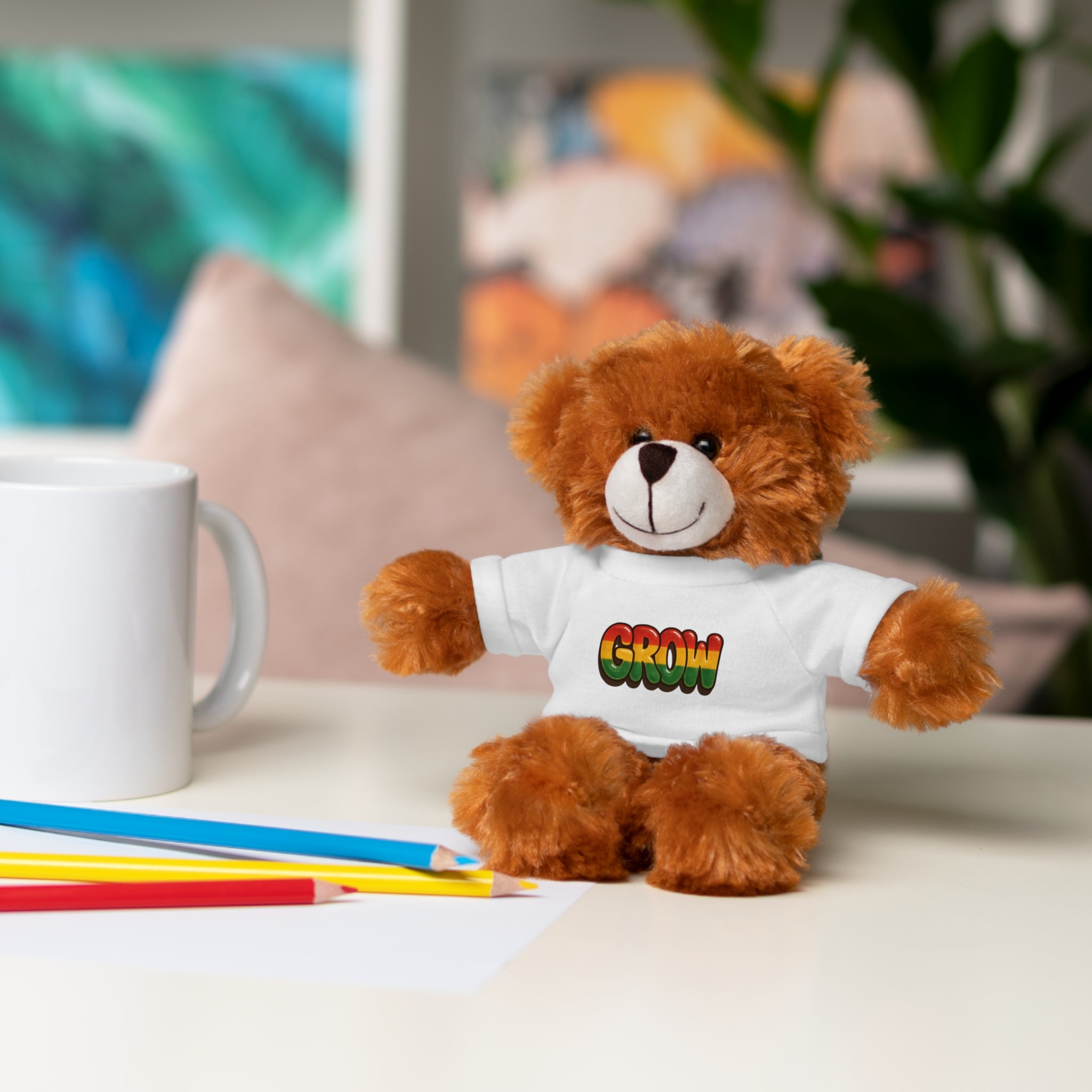 Grow Clothing™ - Rasta Bubble Shirt on your favorite Stuffed Animal, Cute Plush Toy, Gift for Kids, Motivational Bear, Birthday Present, Huggable Friend, Inspiring Decor