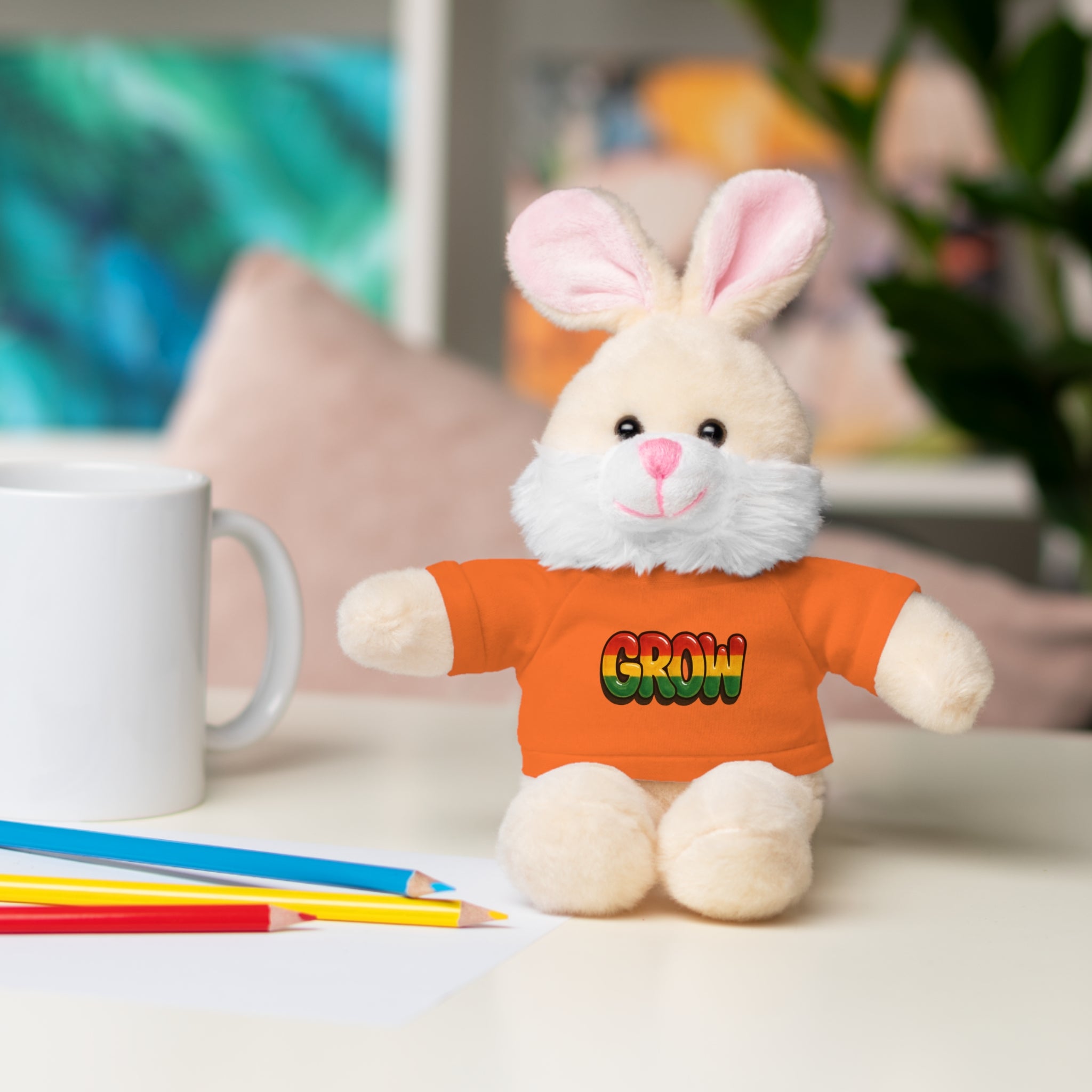 Grow Clothing™ - Rasta Bubble Shirt on your favorite Stuffed Animal, Cute Plush Toy, Gift for Kids, Motivational Bear, Birthday Present, Huggable Friend, Inspiring Decor