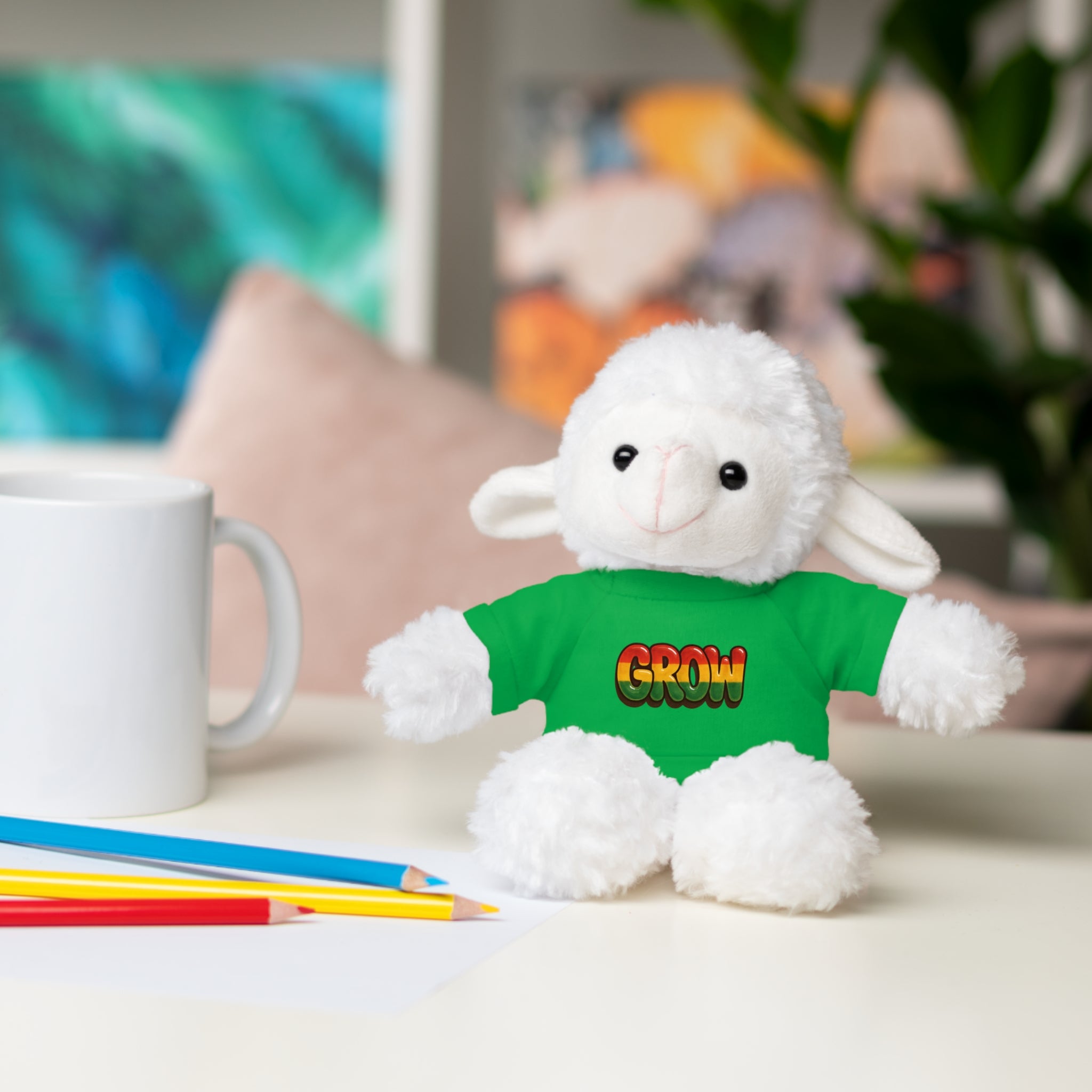 Grow Clothing™ - Rasta Bubble Shirt on your favorite Stuffed Animal, Cute Plush Toy, Gift for Kids, Motivational Bear, Birthday Present, Huggable Friend, Inspiring Decor