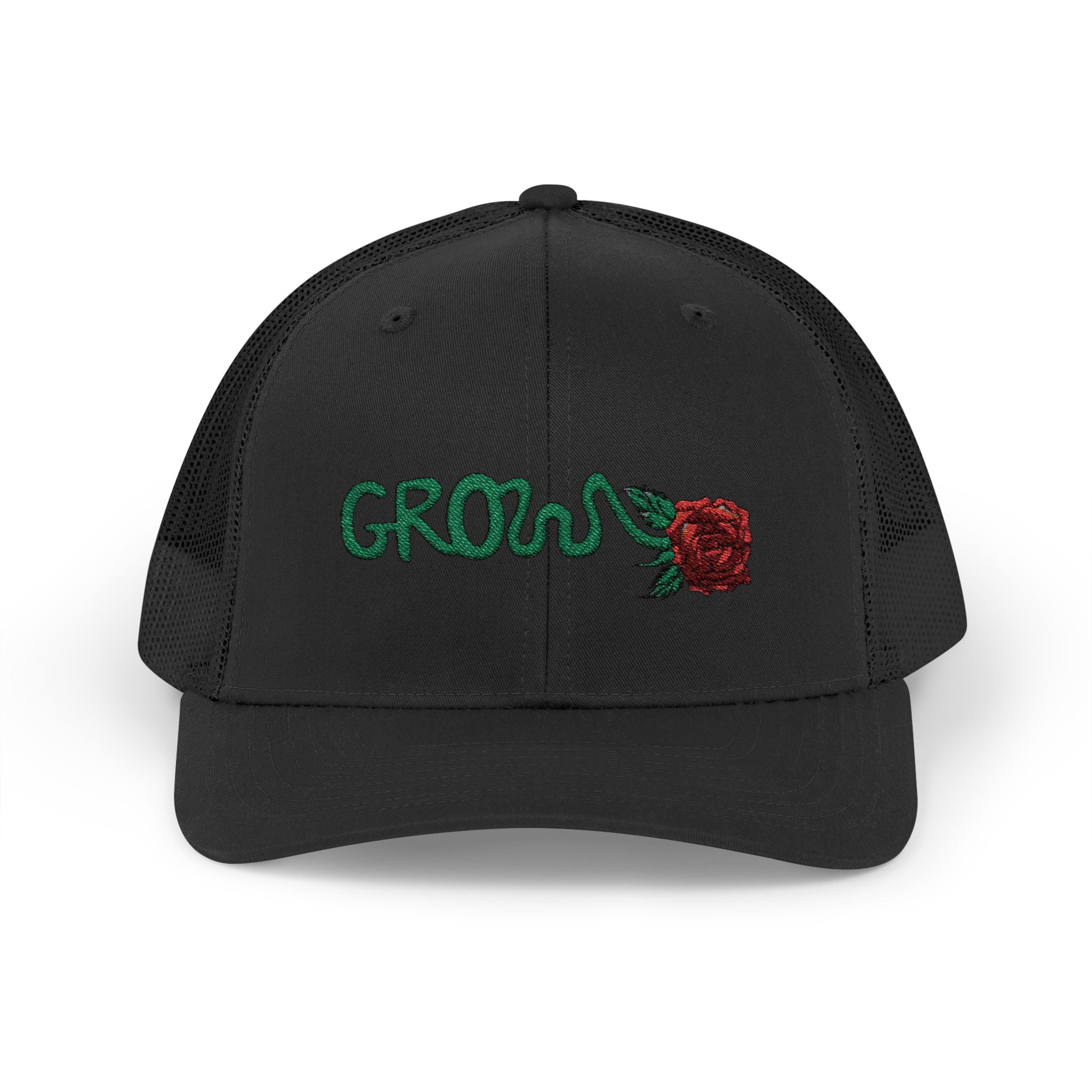 Grow Clothing™ Red Rose embroidered Snapback Trucker Cap - Positive Streetwear