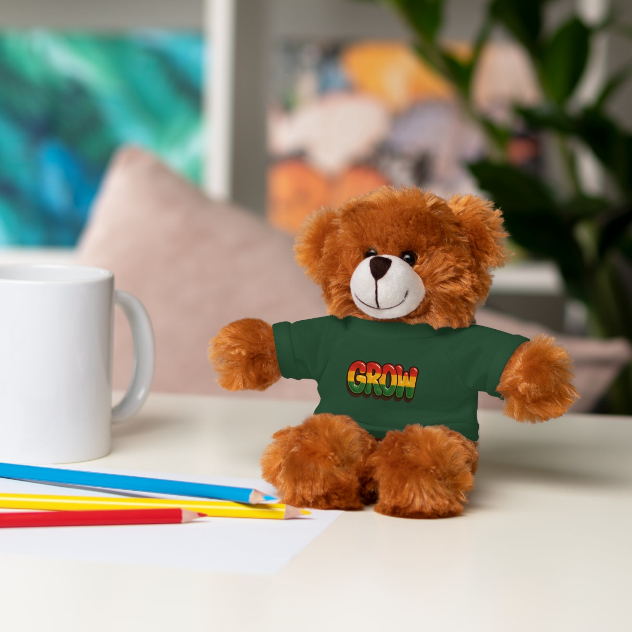 Grow Clothing™ - Rasta Bubble Shirt on your favorite Stuffed Animal, Cute Plush Toy, Gift for Kids, Motivational Bear, Birthday Present, Huggable Friend, Inspiring Decor