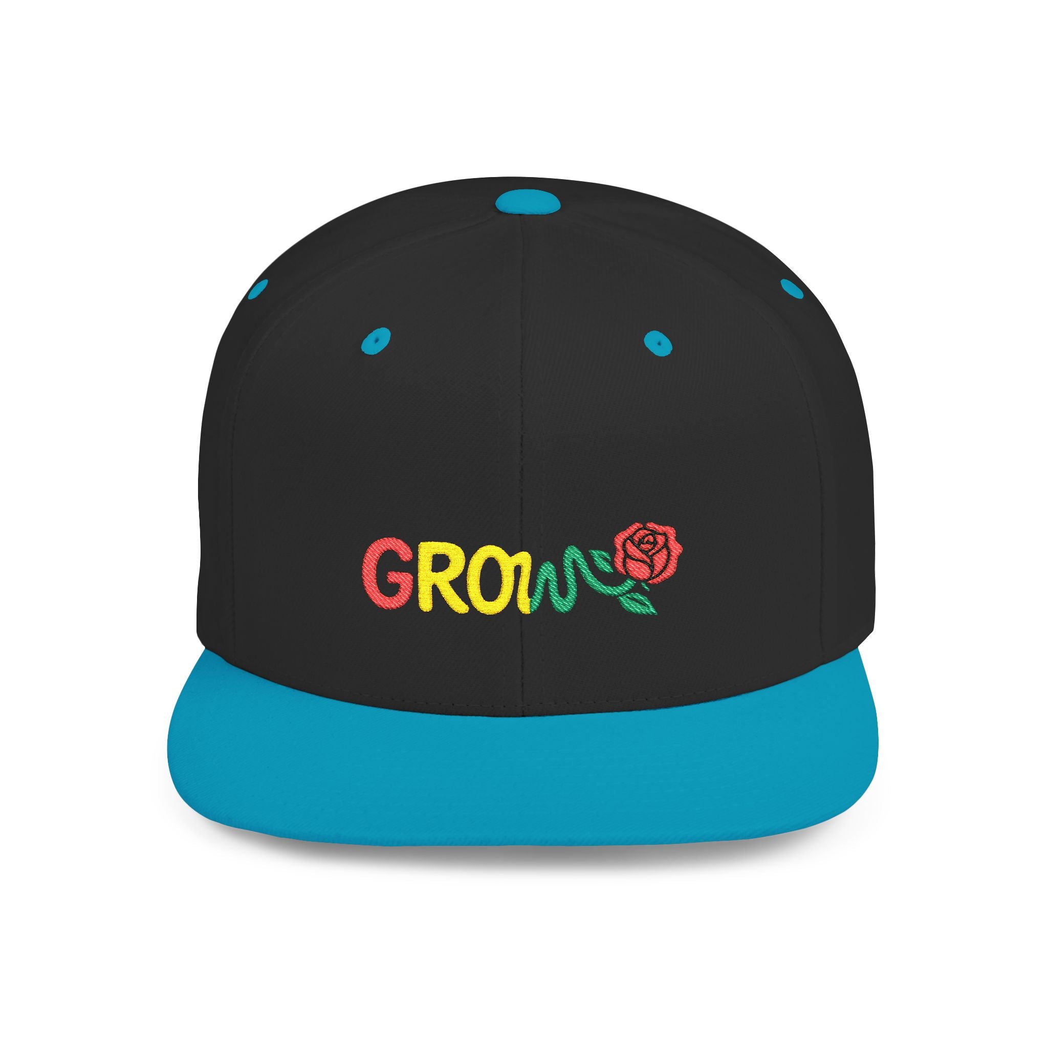 Grow Clothing™ Rasta Embroidered Snapback Cap, Unisex Flat Bill Hat, Positive Streetwear