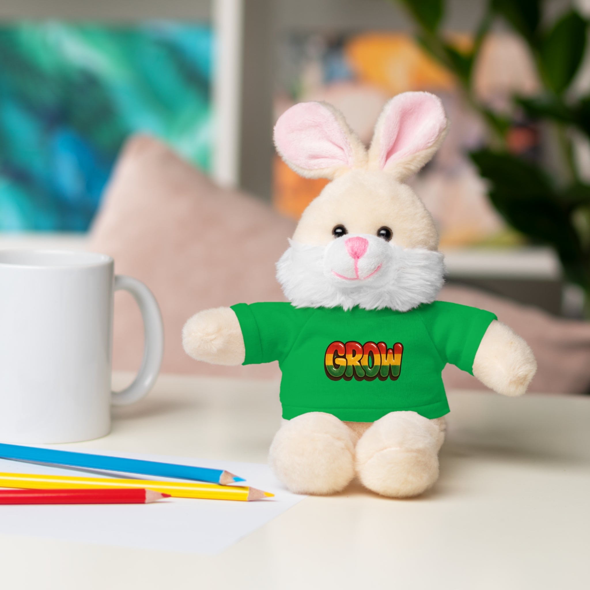Grow Clothing™ - Rasta Bubble Shirt on your favorite Stuffed Animal, Cute Plush Toy, Gift for Kids, Motivational Bear, Birthday Present, Huggable Friend, Inspiring Decor