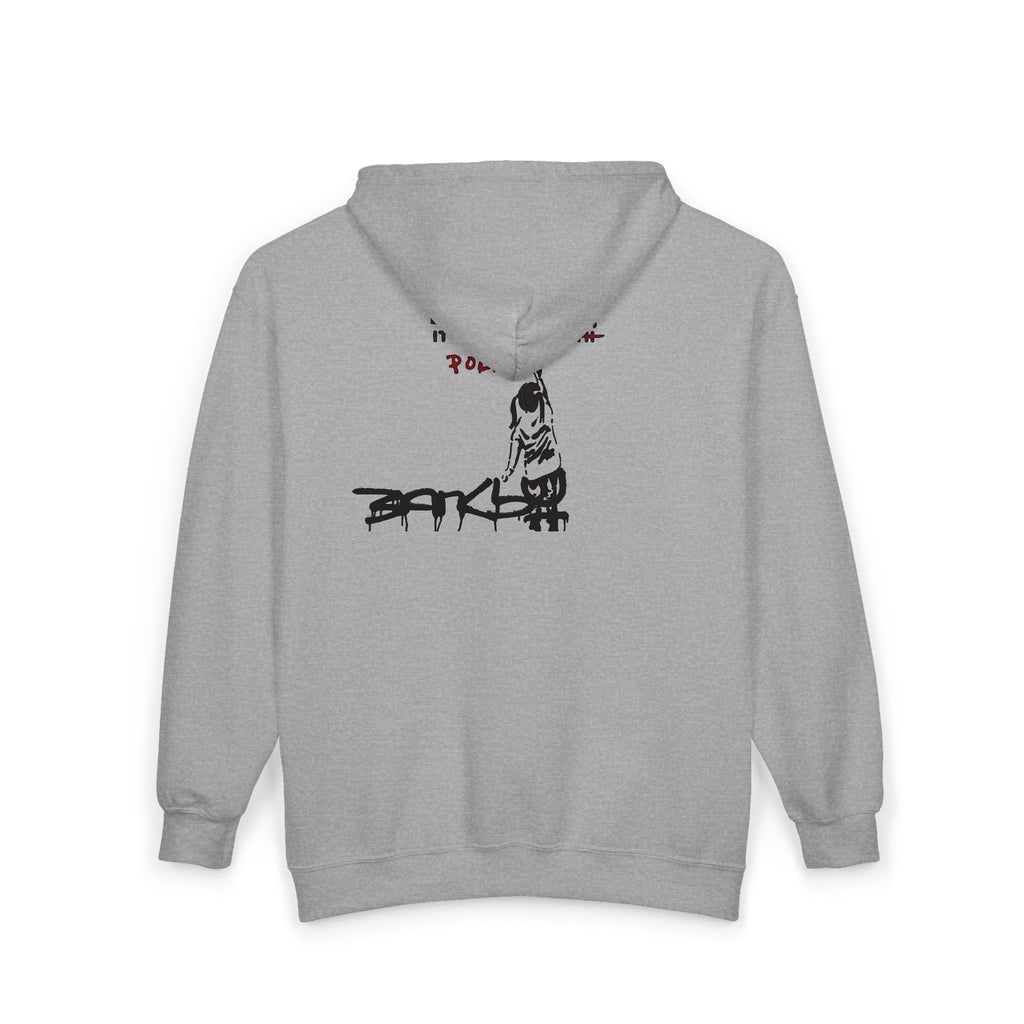 The Grow Clothing™ Unisex Zip-Up Sweatshirt Hoodie, Banksy 'politics lies' street art, , Streetwear, Quality Zip Up Hoodie with front & back Design
