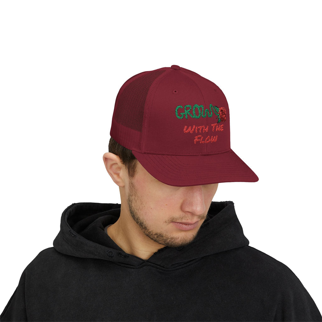 The Grow Clothing™ Embroidered 'Grow with the Flow' Snapback Cap | Mid-Profile Trucker Snapback Hat - Unisex, comfortable, affordable