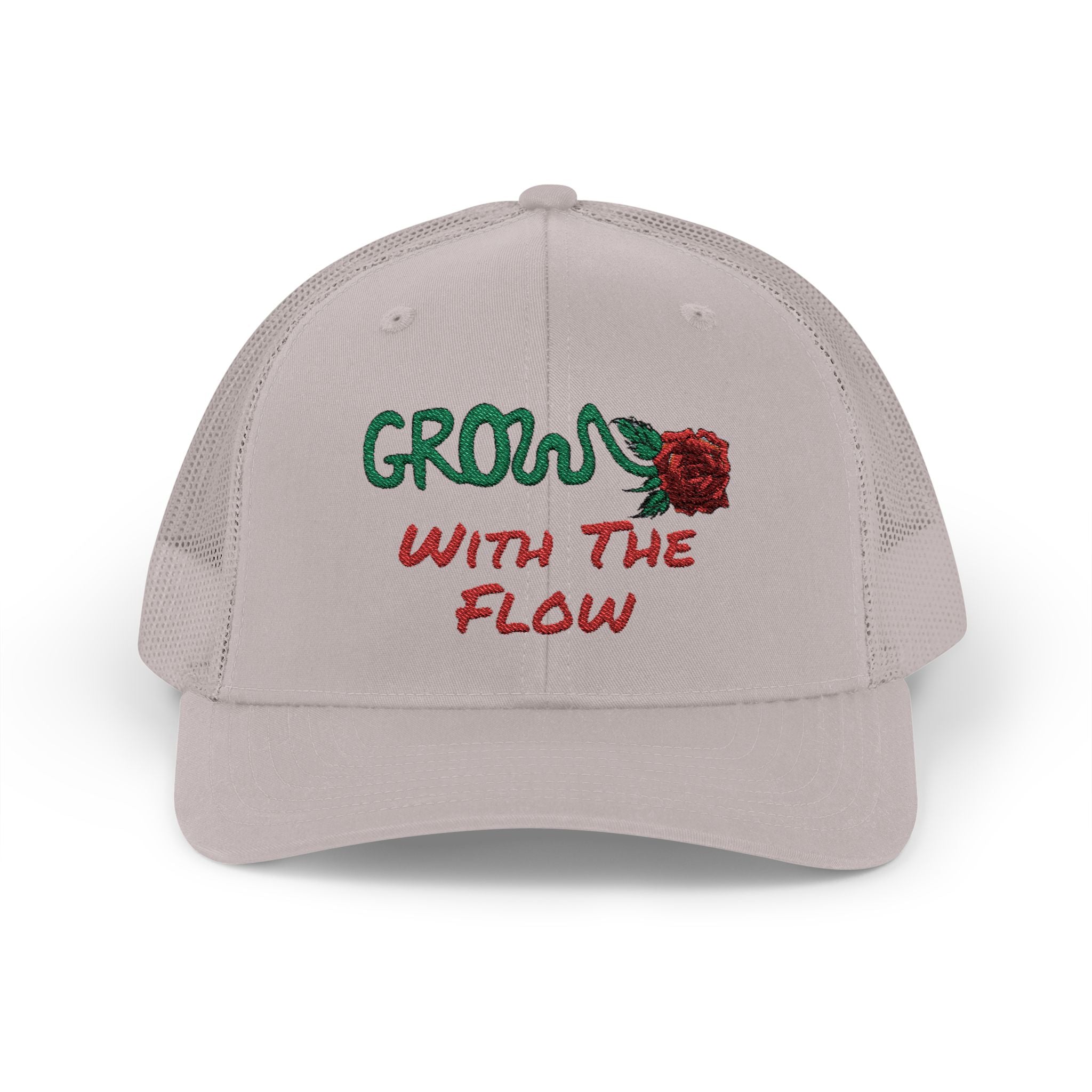 The Grow Clothing™ Embroidered 'Grow with the Flow' Snapback Cap | Mid-Profile Trucker Snapback Hat - Unisex, comfortable, affordable